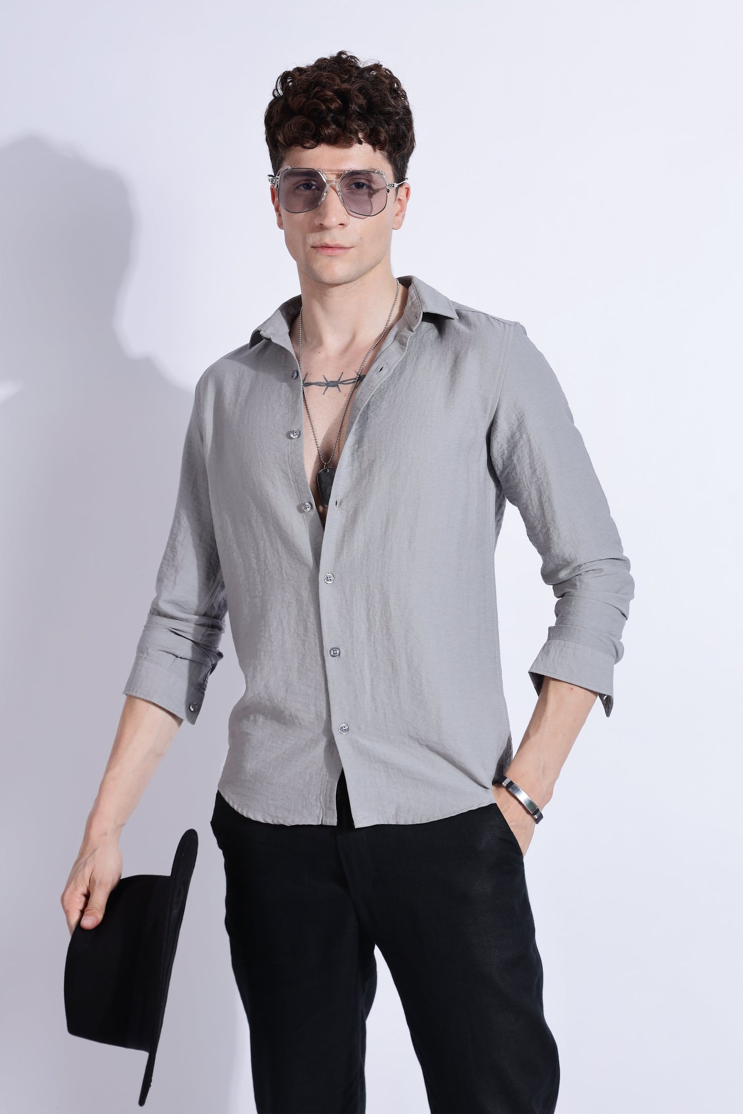 Men Lucas Look Linen Shirt-Grey