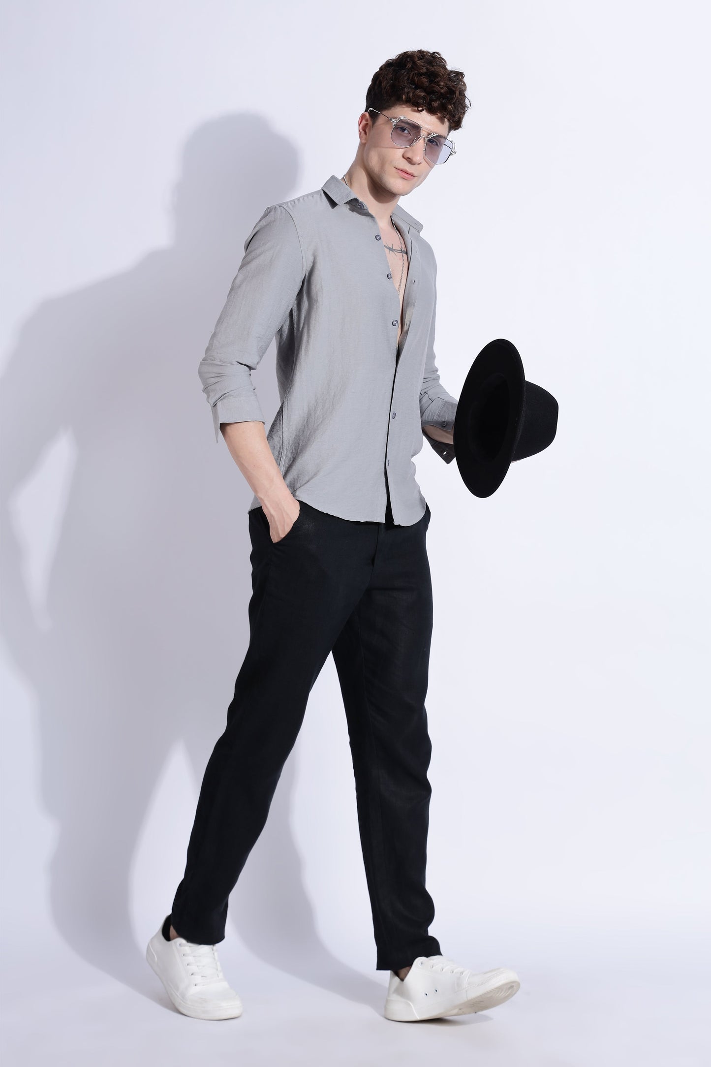 Men Lucas Look Linen Shirt-Grey