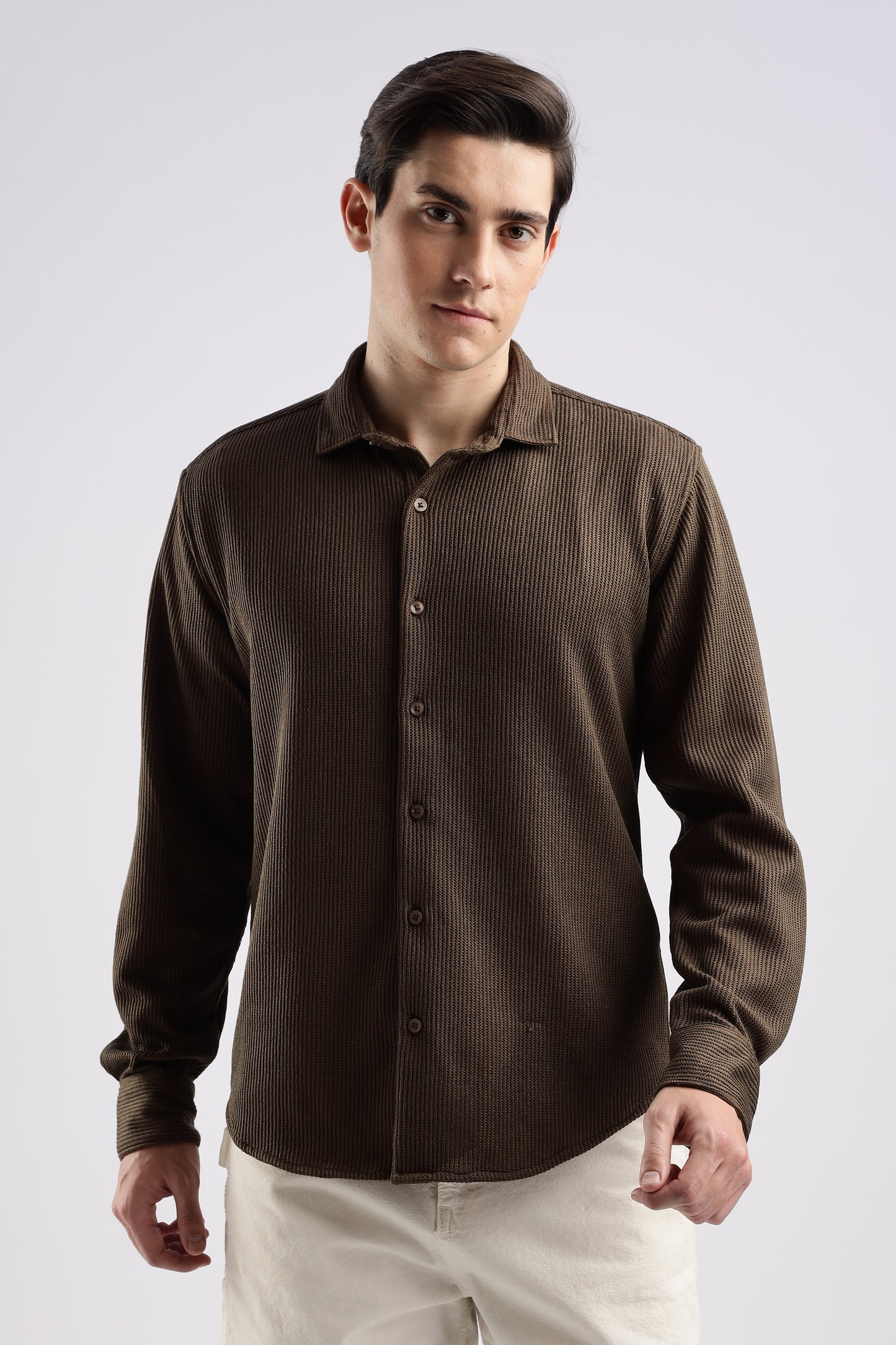 Men Knitted TXO Shirts-Brown