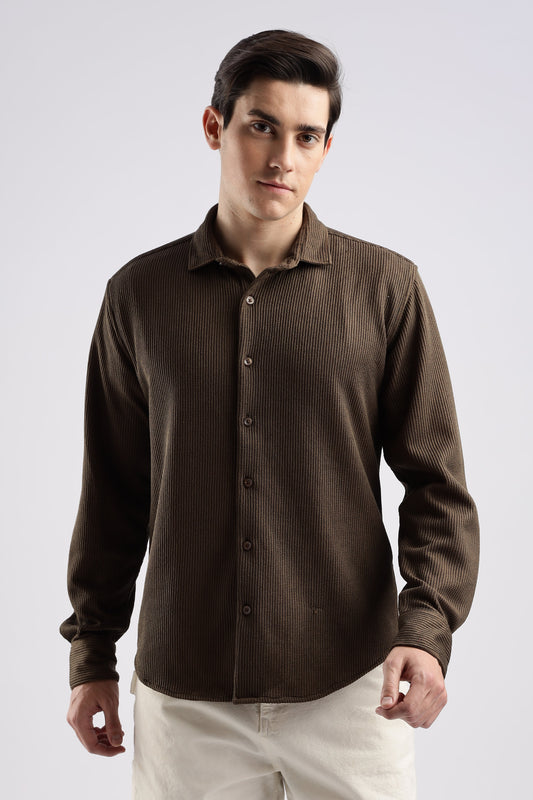 Men Knitted TXO Shirts-Brown