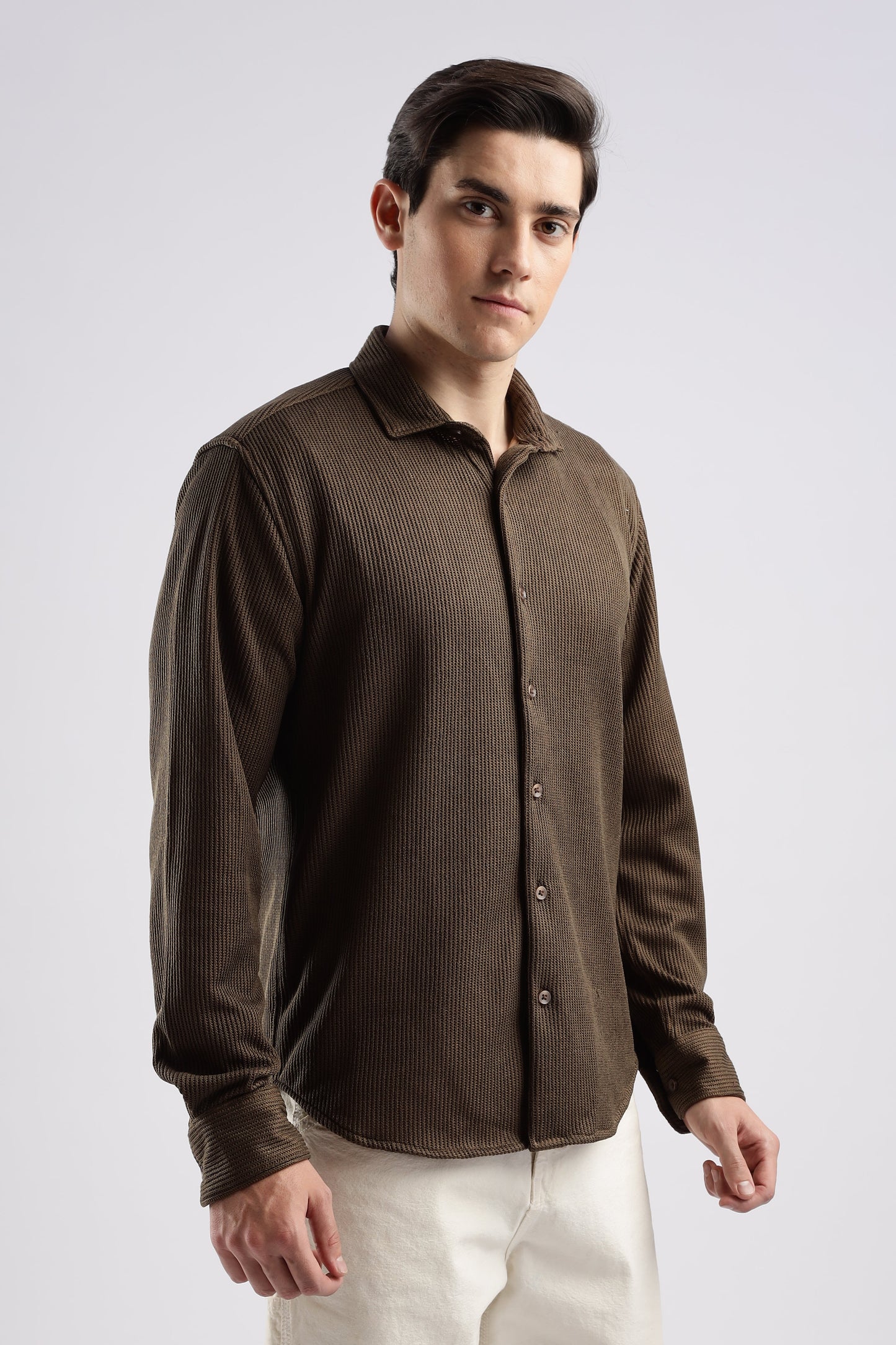 Men Knitted TXO Shirts-Brown