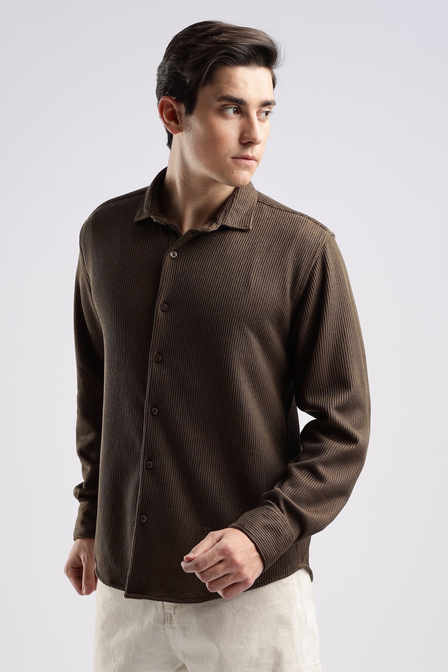 Men Knitted TXO Shirts-Brown