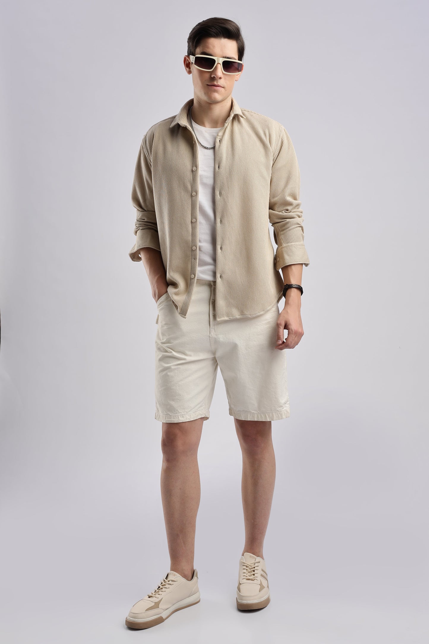 Men Knitted TXO Shirts-Beige