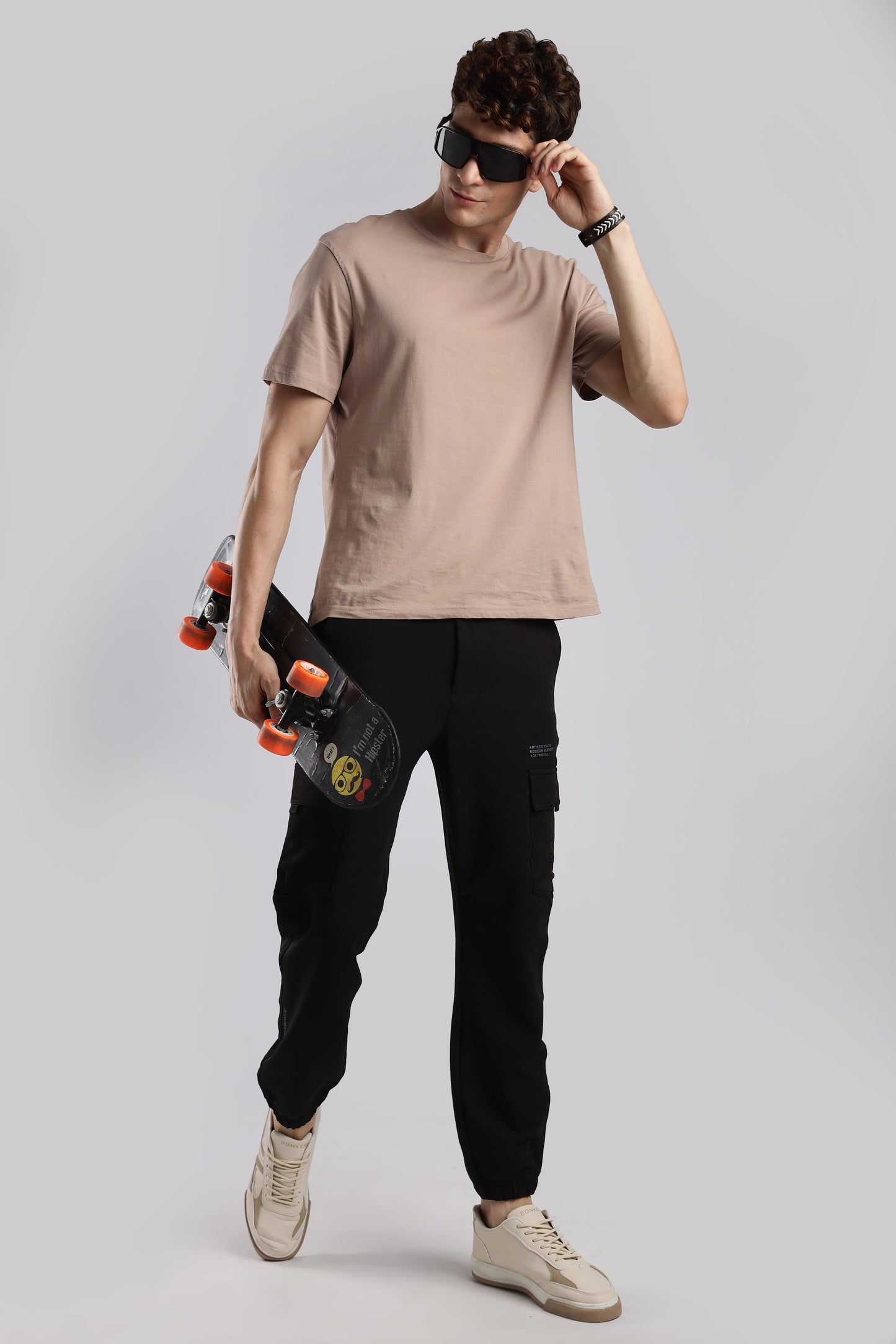 Men Structured Imported Utility Joggers-Black