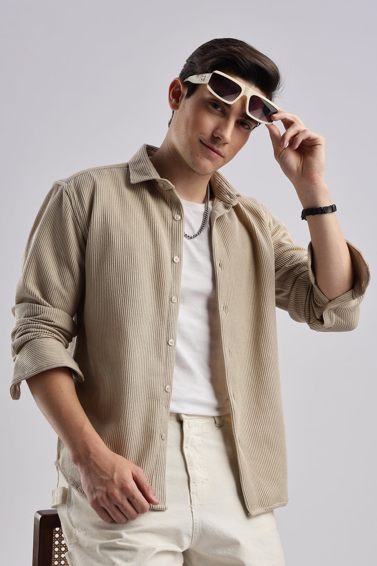 Men Knitted TXO Shirts-Beige