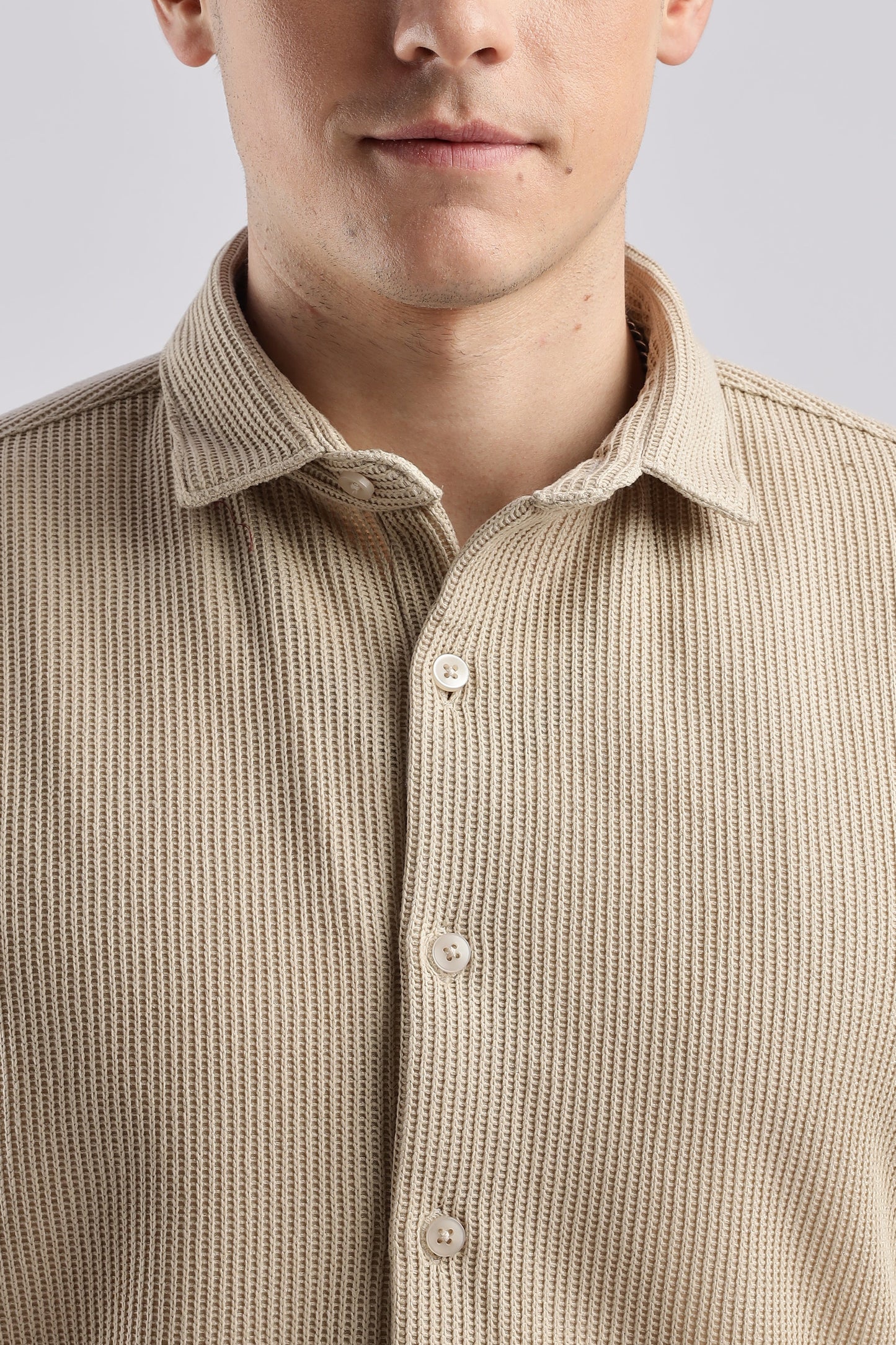 Men Knitted TXO Shirts-Beige