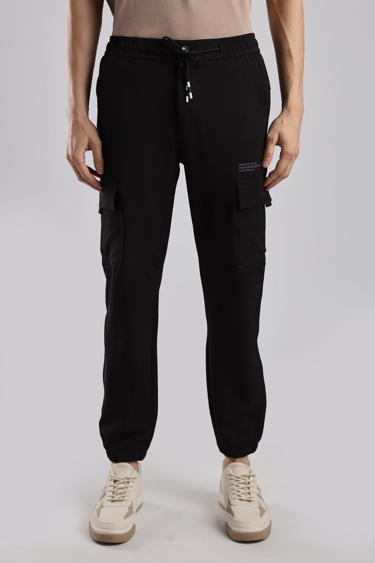 Men Structured Imported Utility Joggers-Black