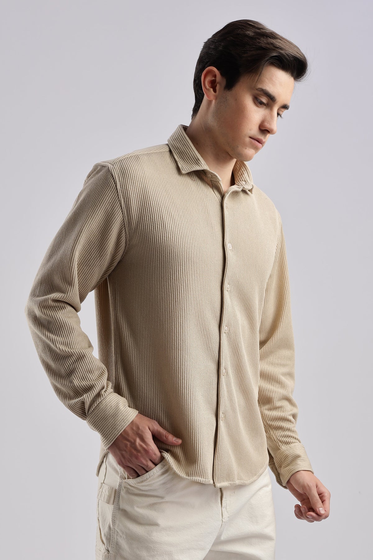 Men Knitted TXO Shirts-Beige