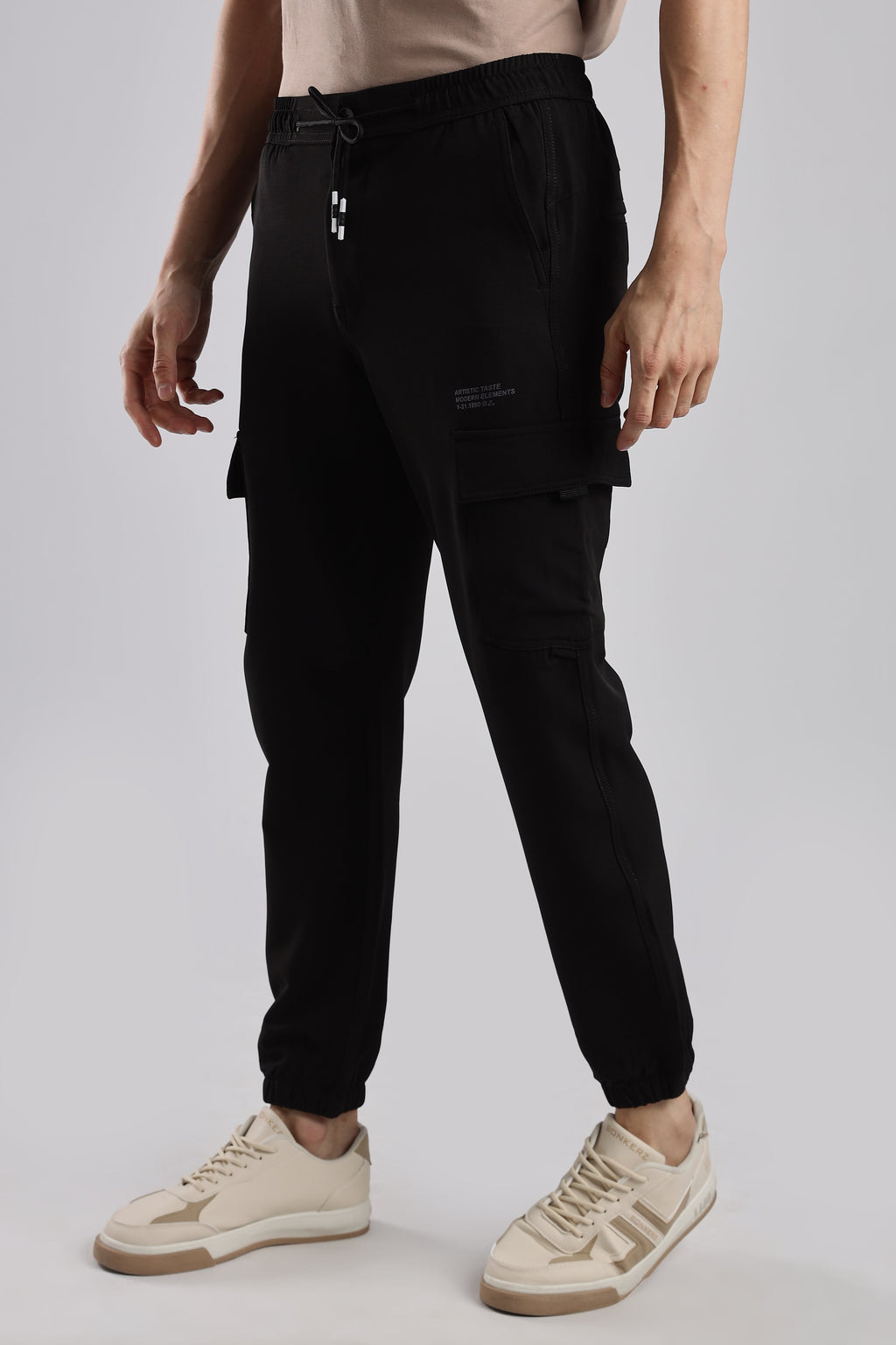 Men Structured Imported Utility Joggers-Black