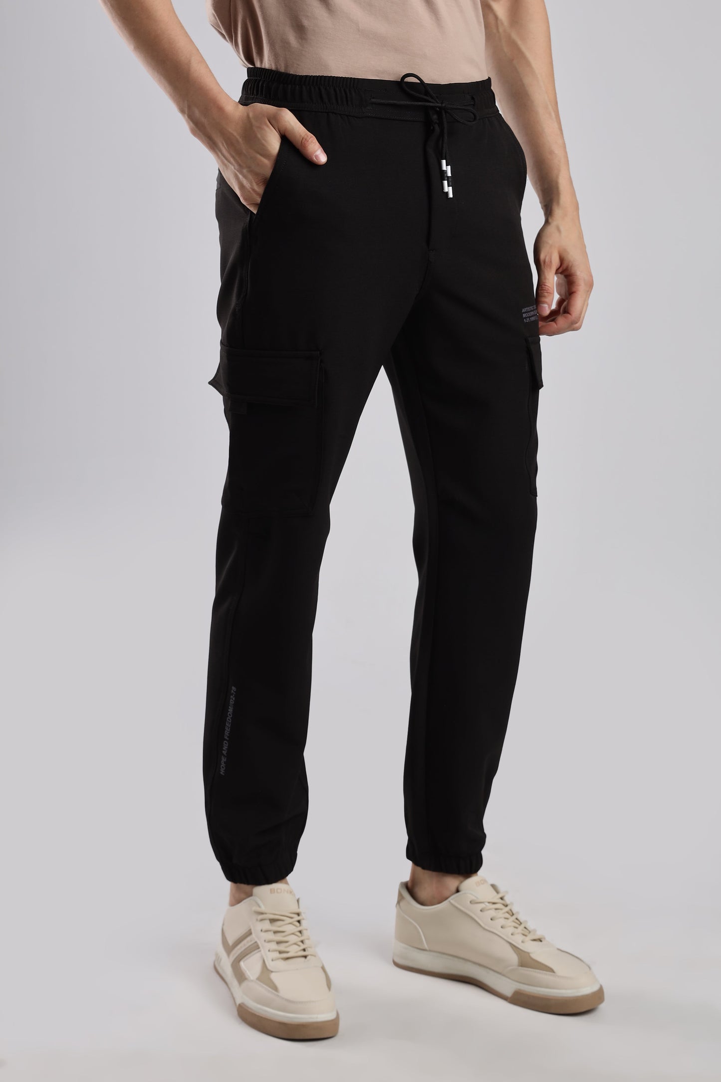 Men Structured Imported Utility Joggers-Black
