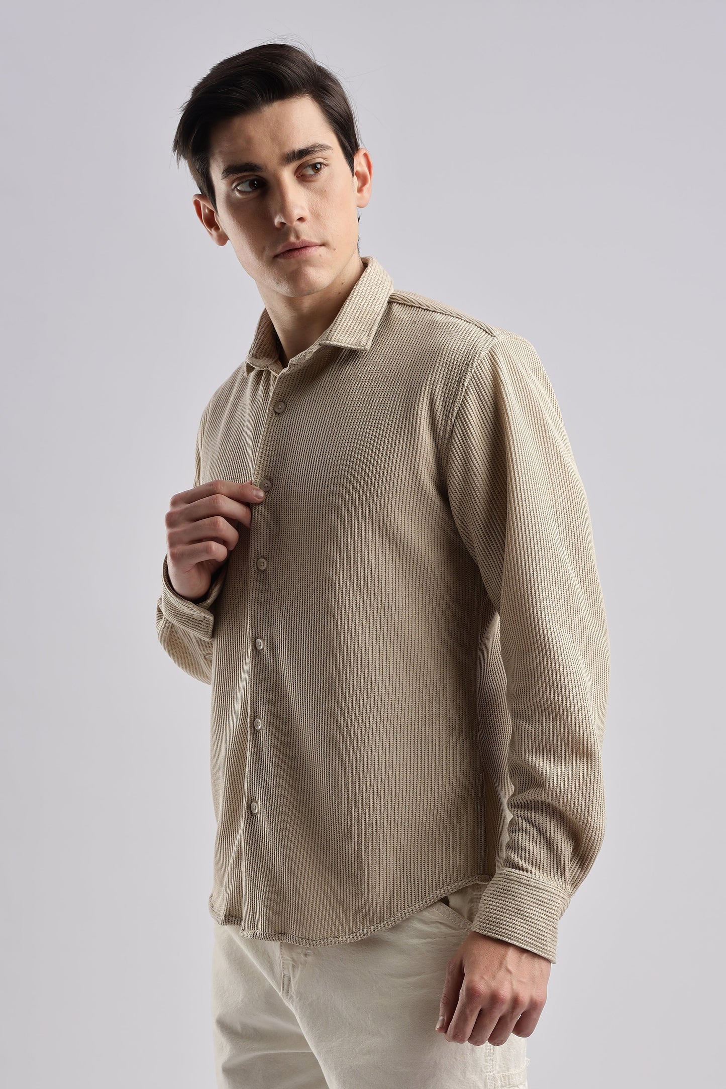 Men Knitted TXO Shirts-Beige