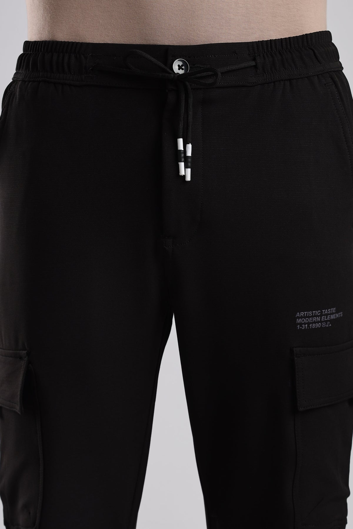 Men Structured Imported Utility Joggers-Black