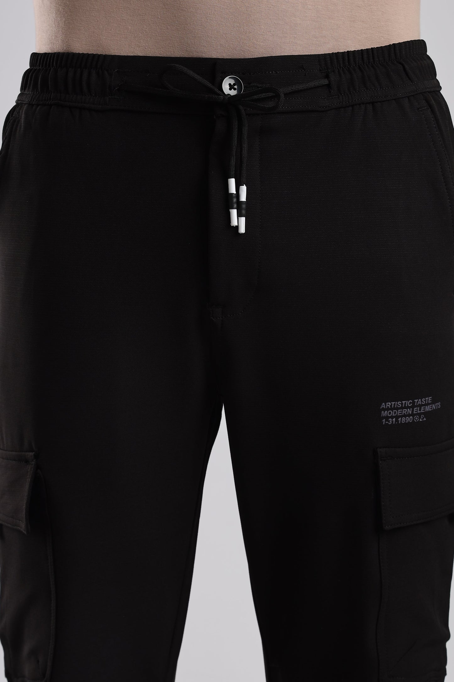 Men Structured Imported Utility Joggers-Black