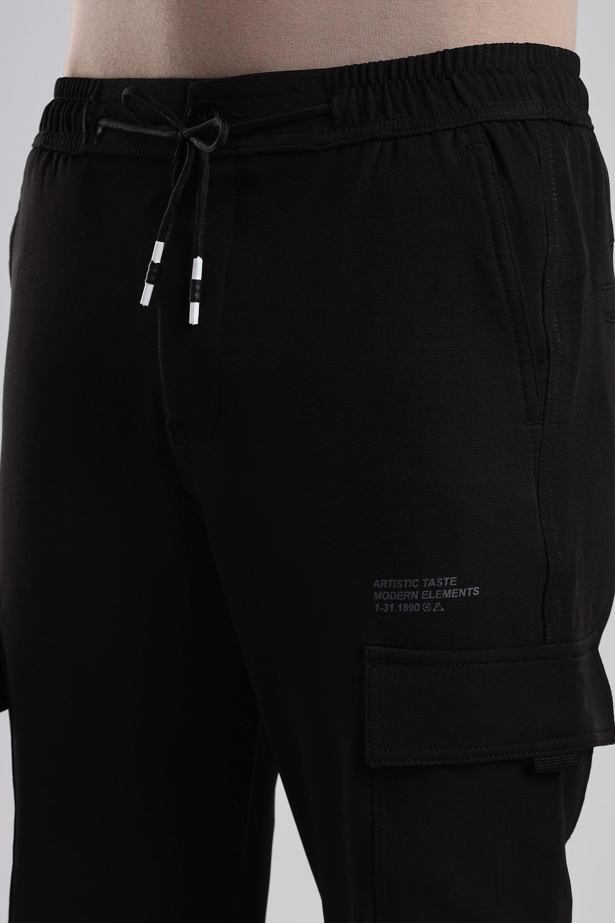 Men Structured Imported Utility Joggers-Black