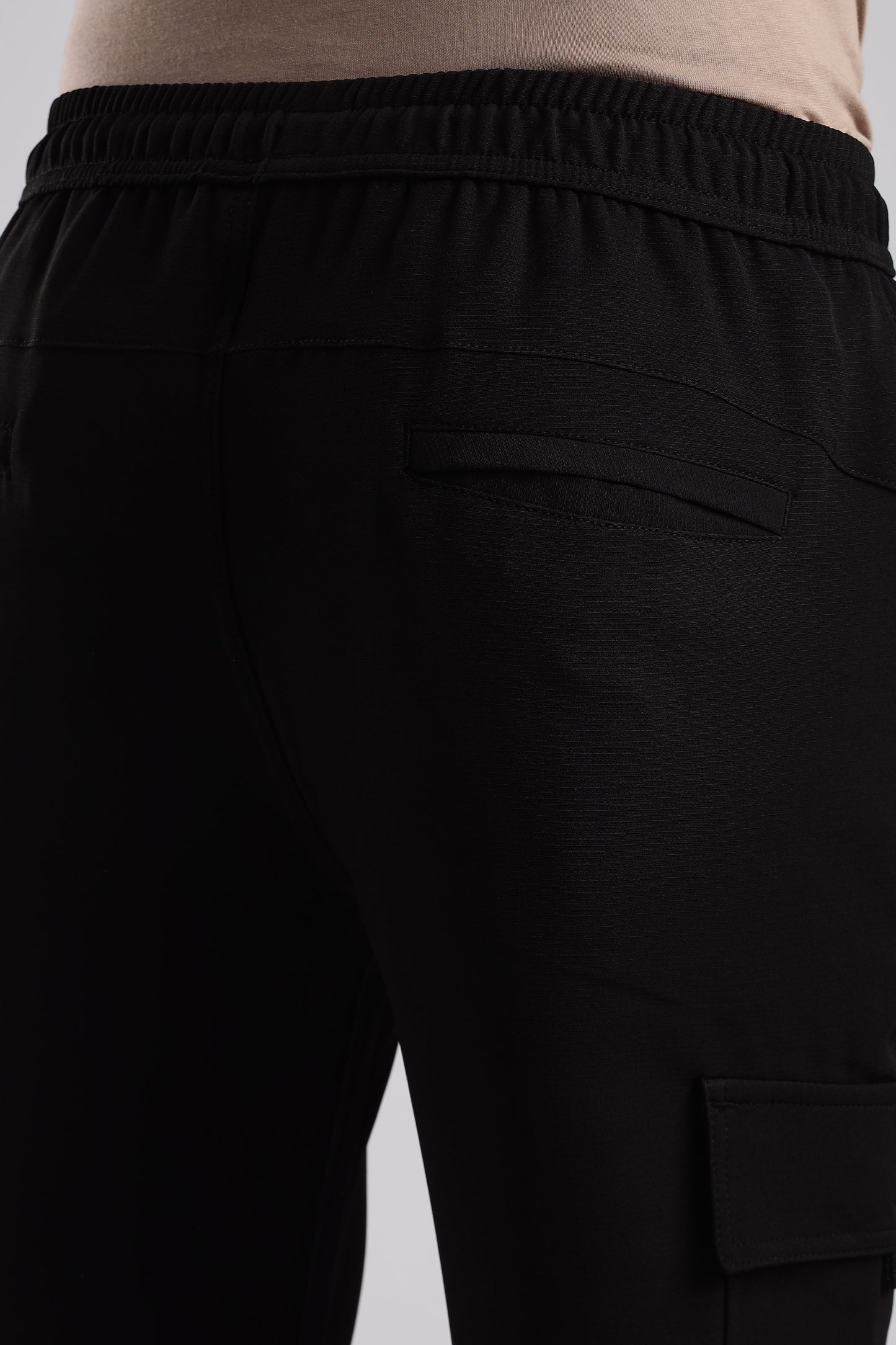 Men Structured Imported Utility Joggers-Black