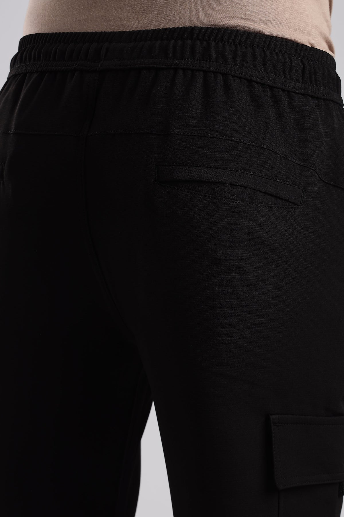 Men Structured Imported Utility Joggers-Black