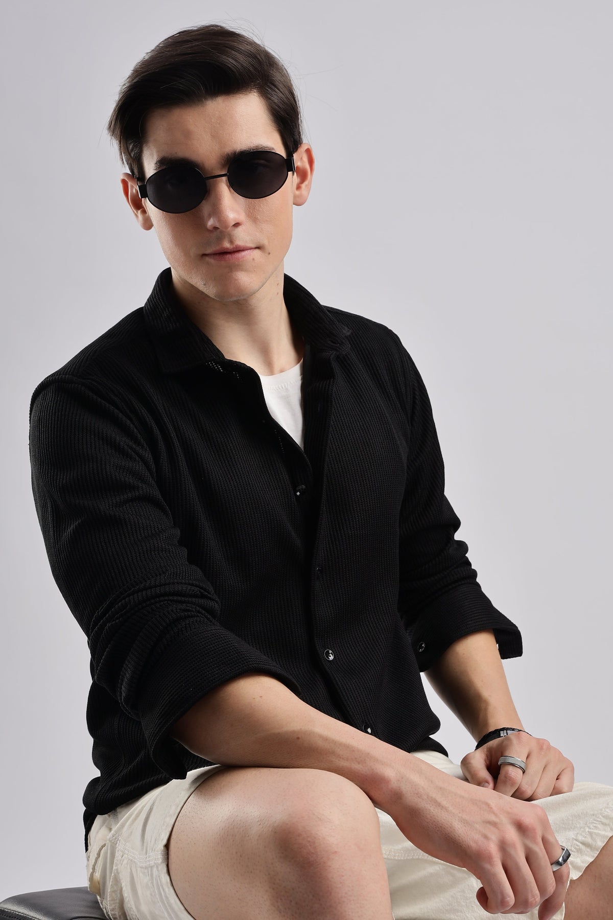 Men Knitted TXO Shirts-Black