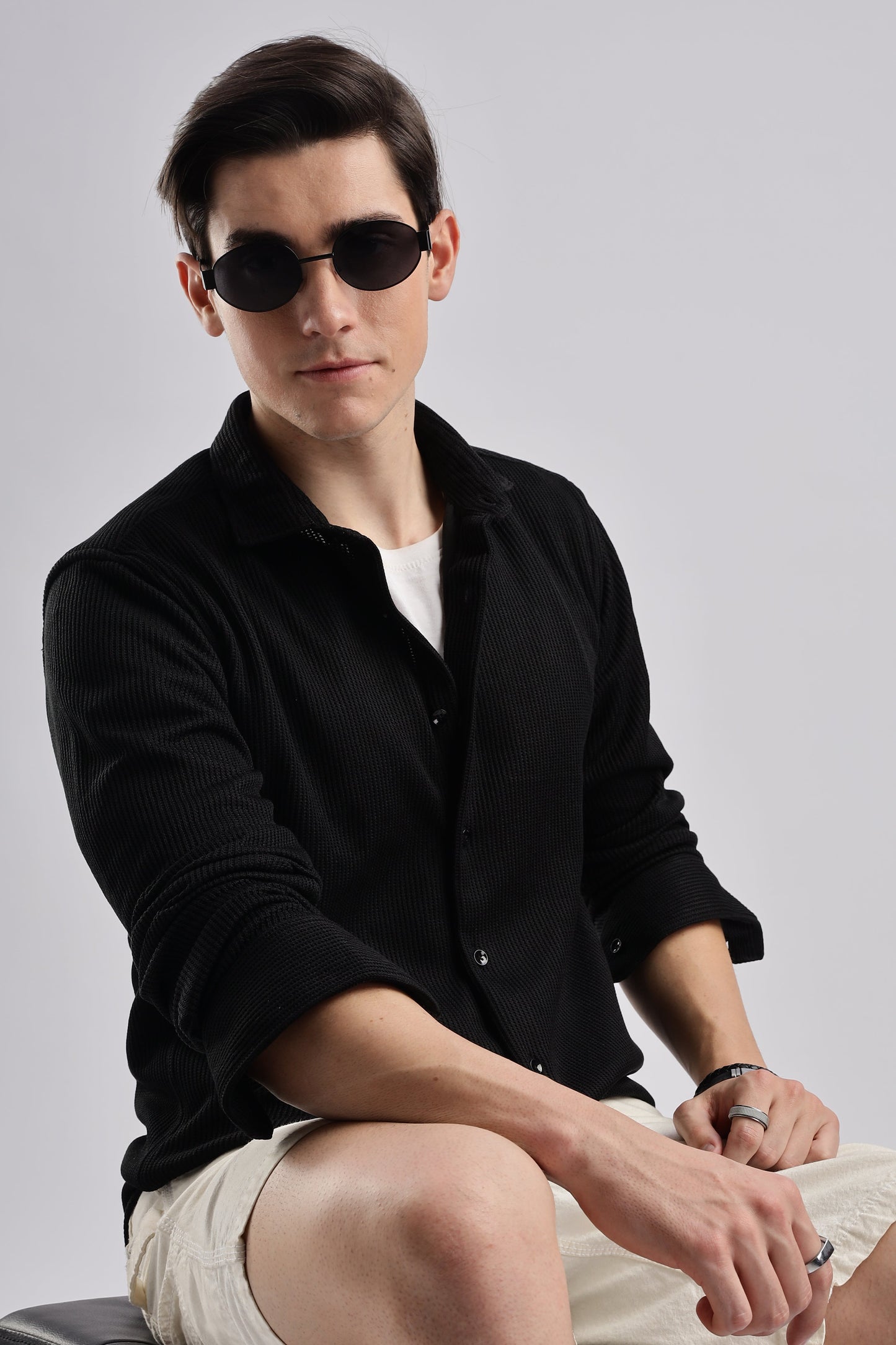 Men Knitted TXO Shirts-Black