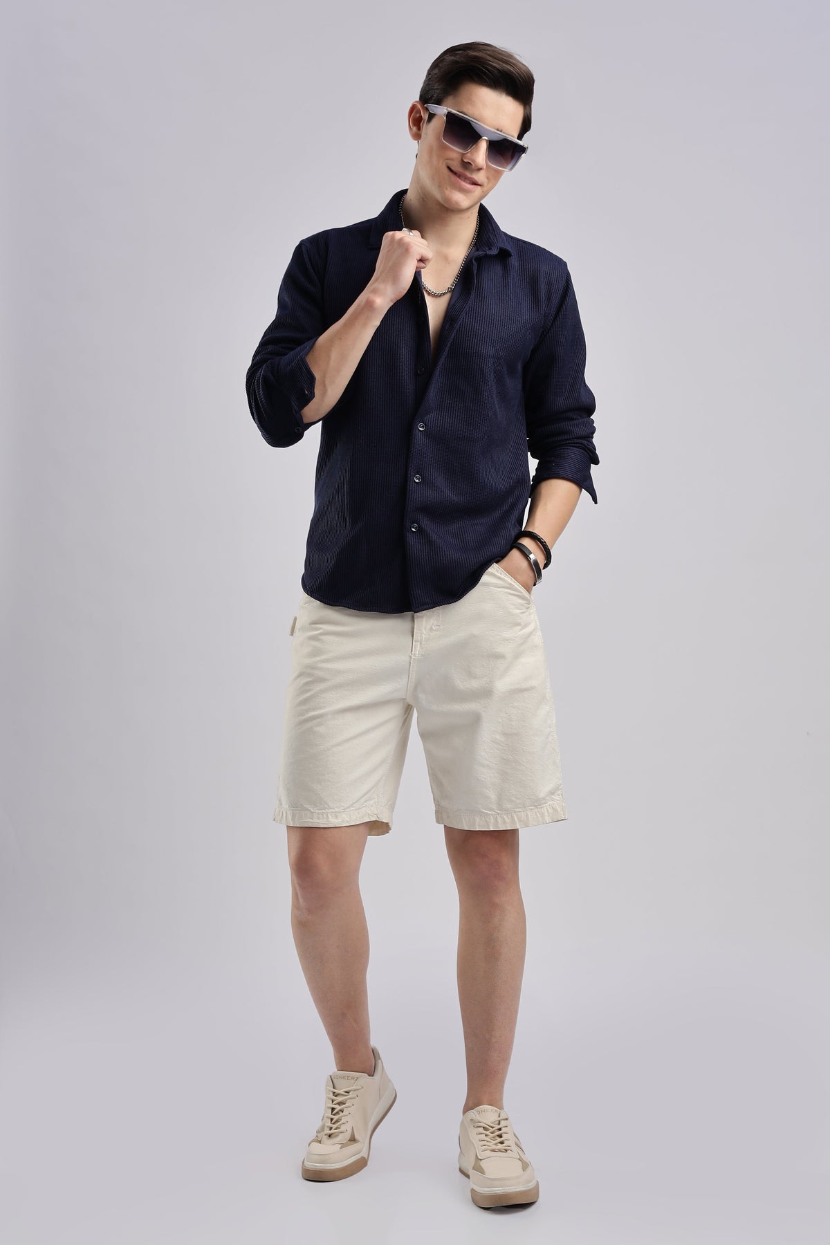 Men Knitted TXO Shirts-Navy