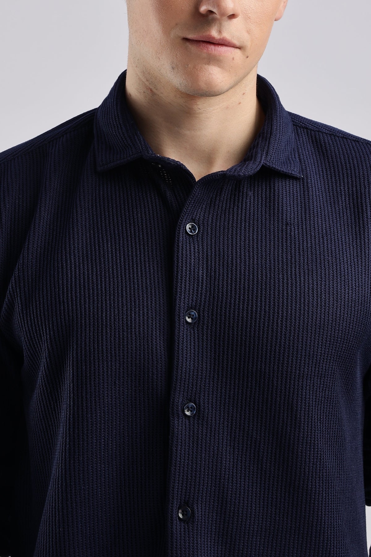 Men Knitted TXO Shirts-Navy