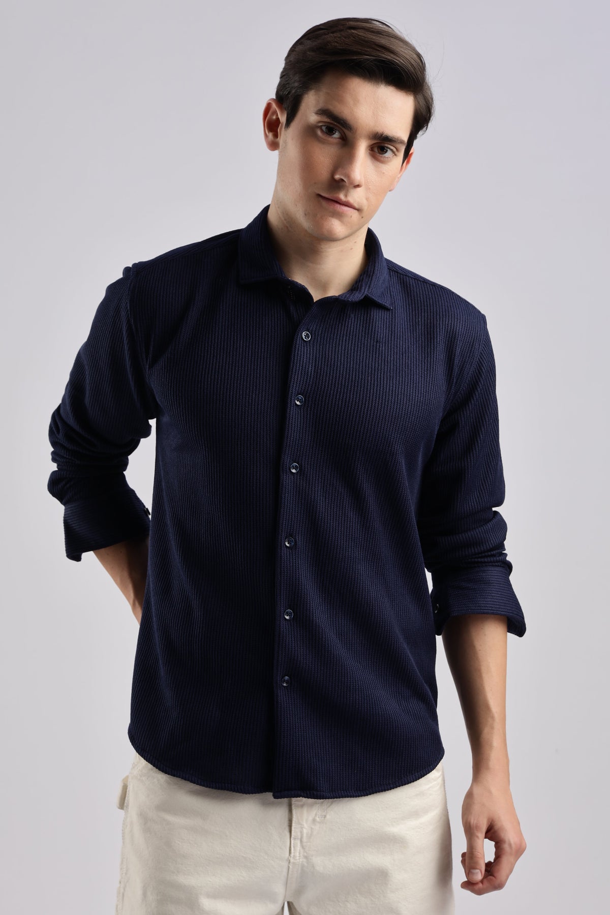 Men Knitted TXO Shirts-Navy