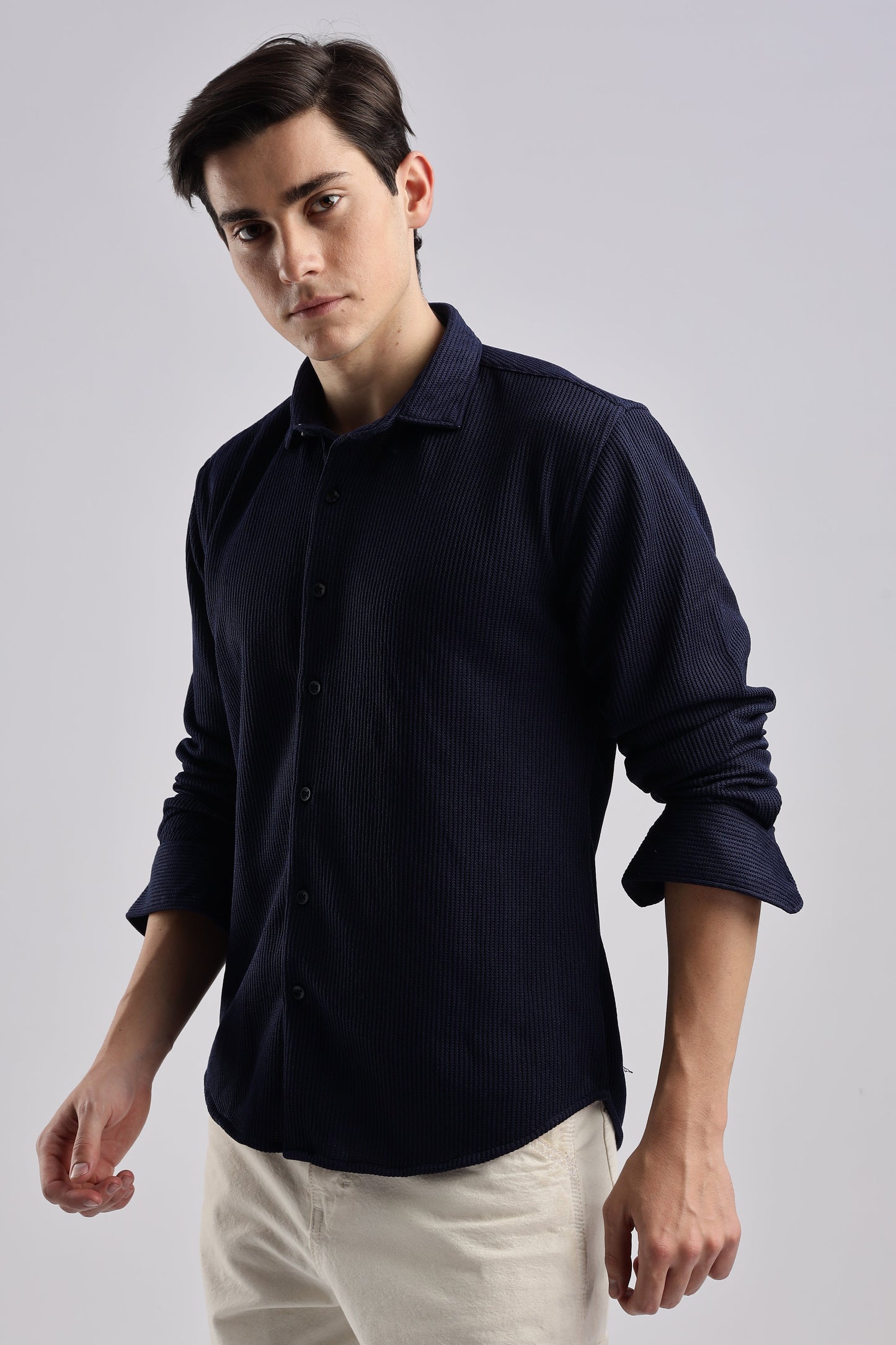 Men Knitted TXO Shirts-Navy