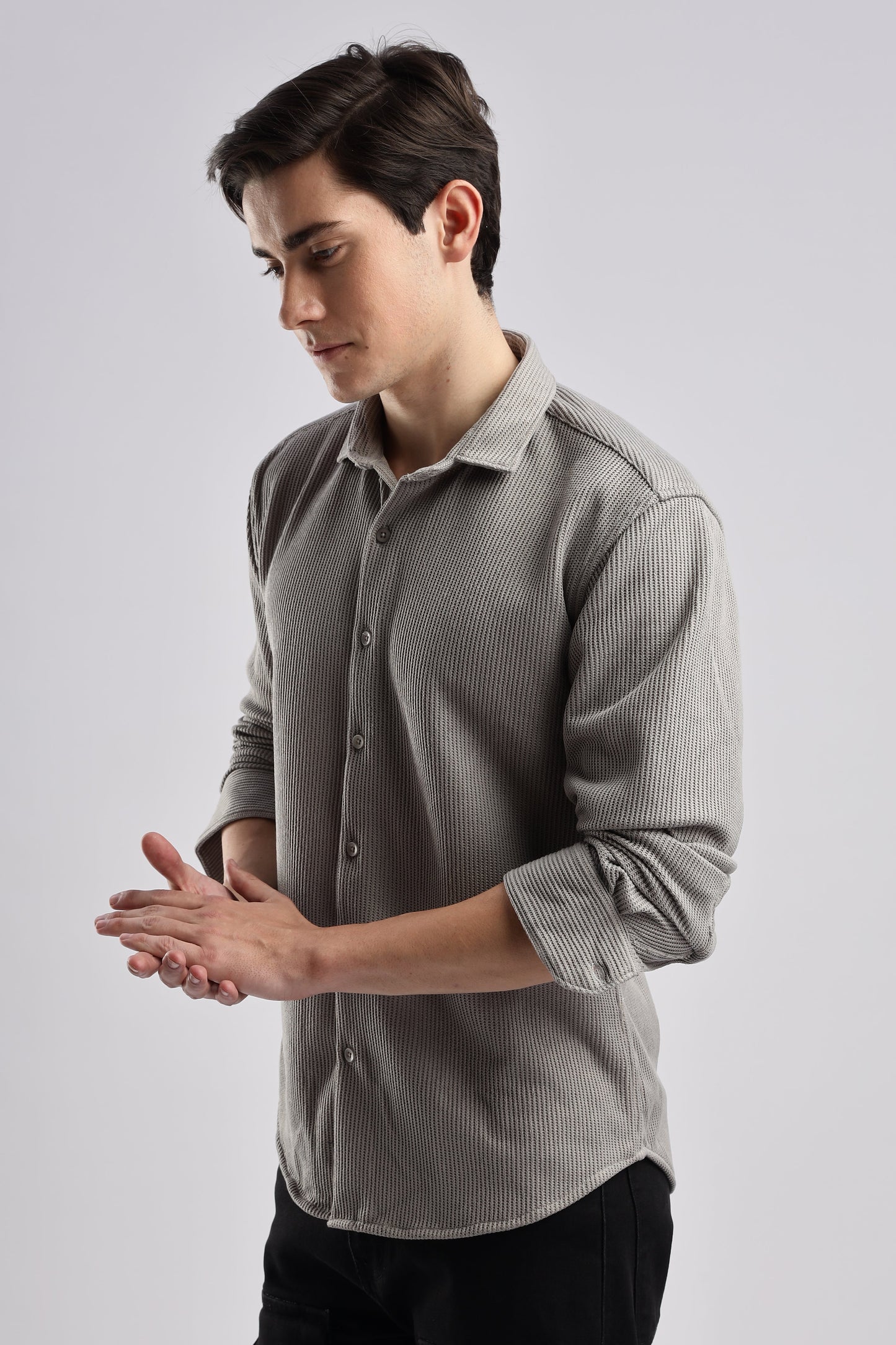 Men Knitted TXO Shirts-Charcoal