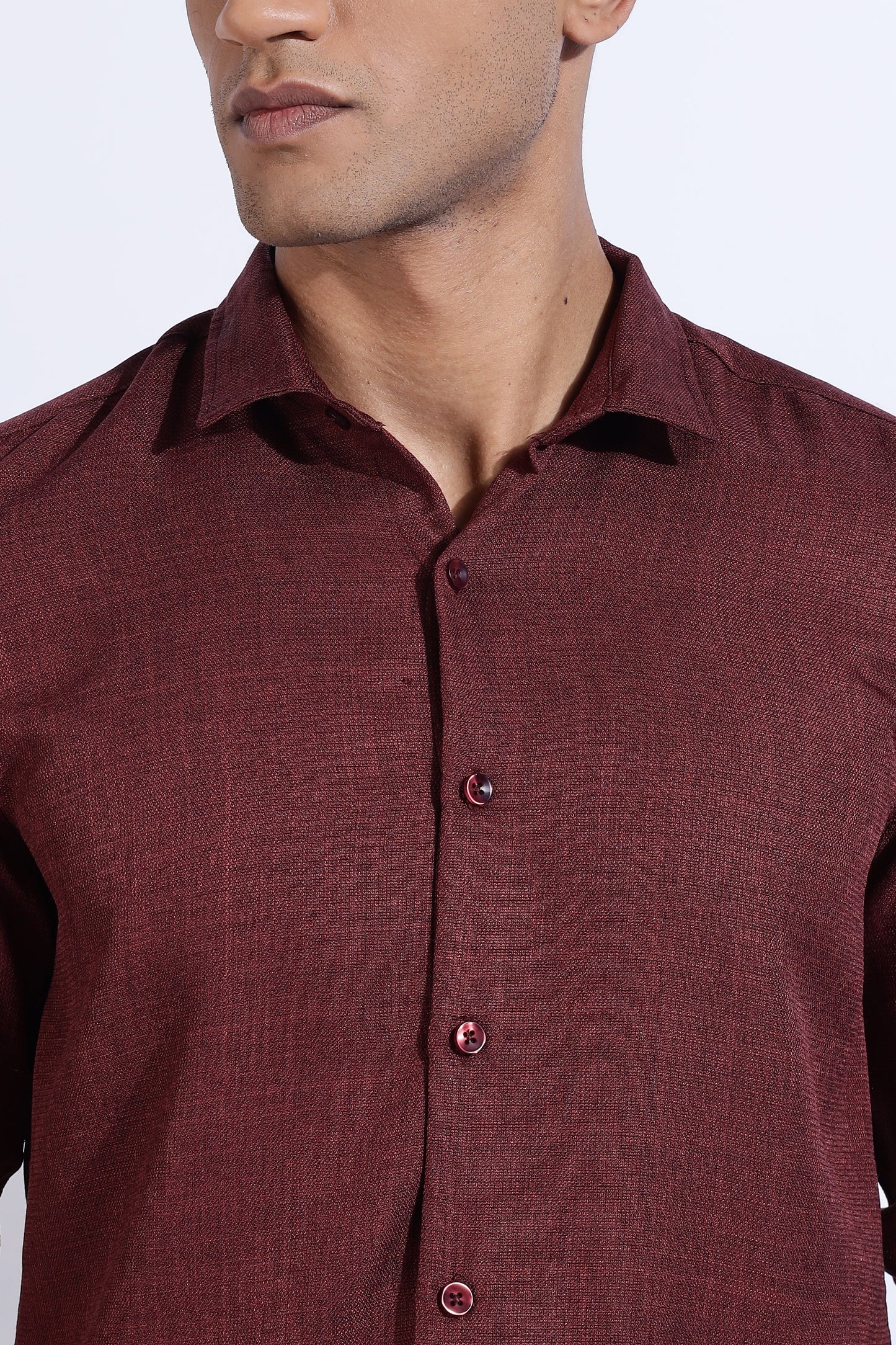 Men Linen Look Shirt-Maroon