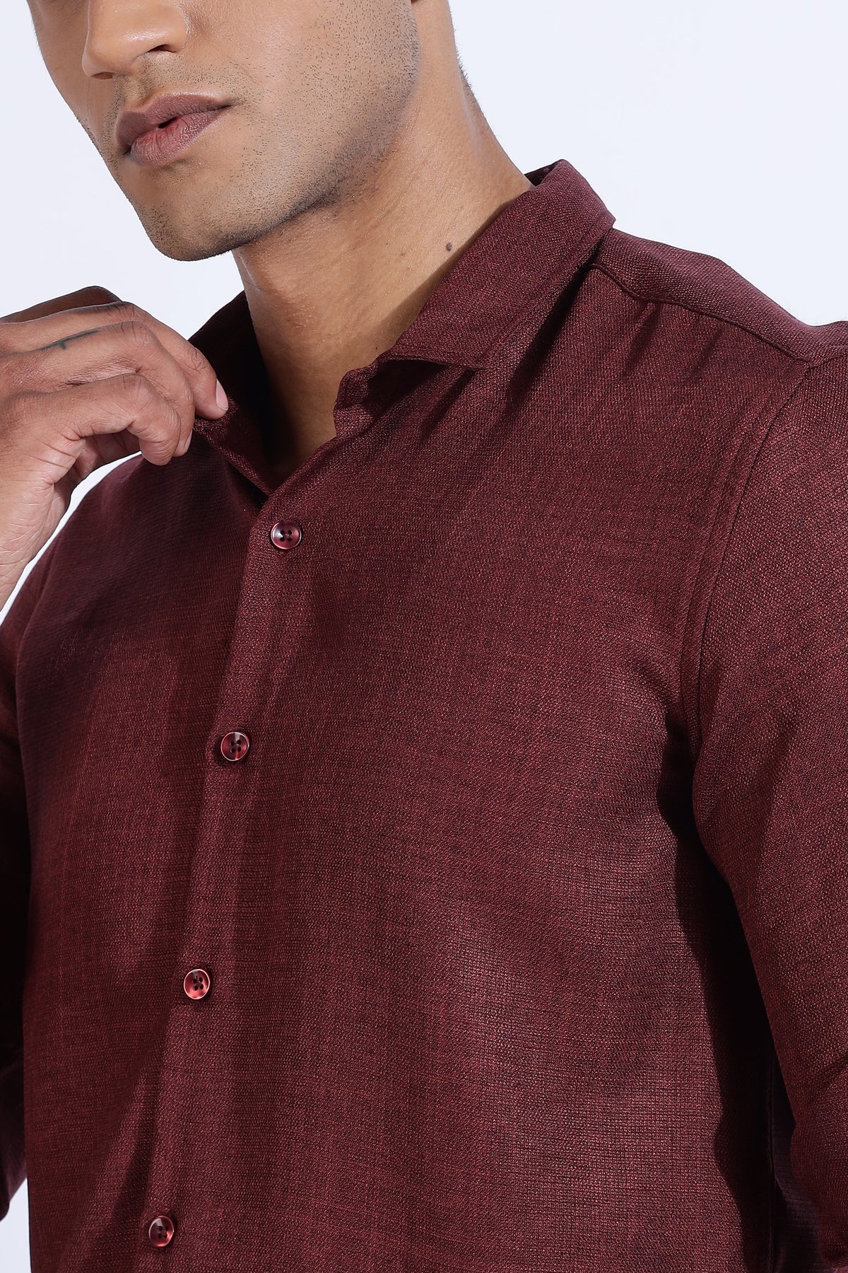 Men Linen Look Shirt-Maroon