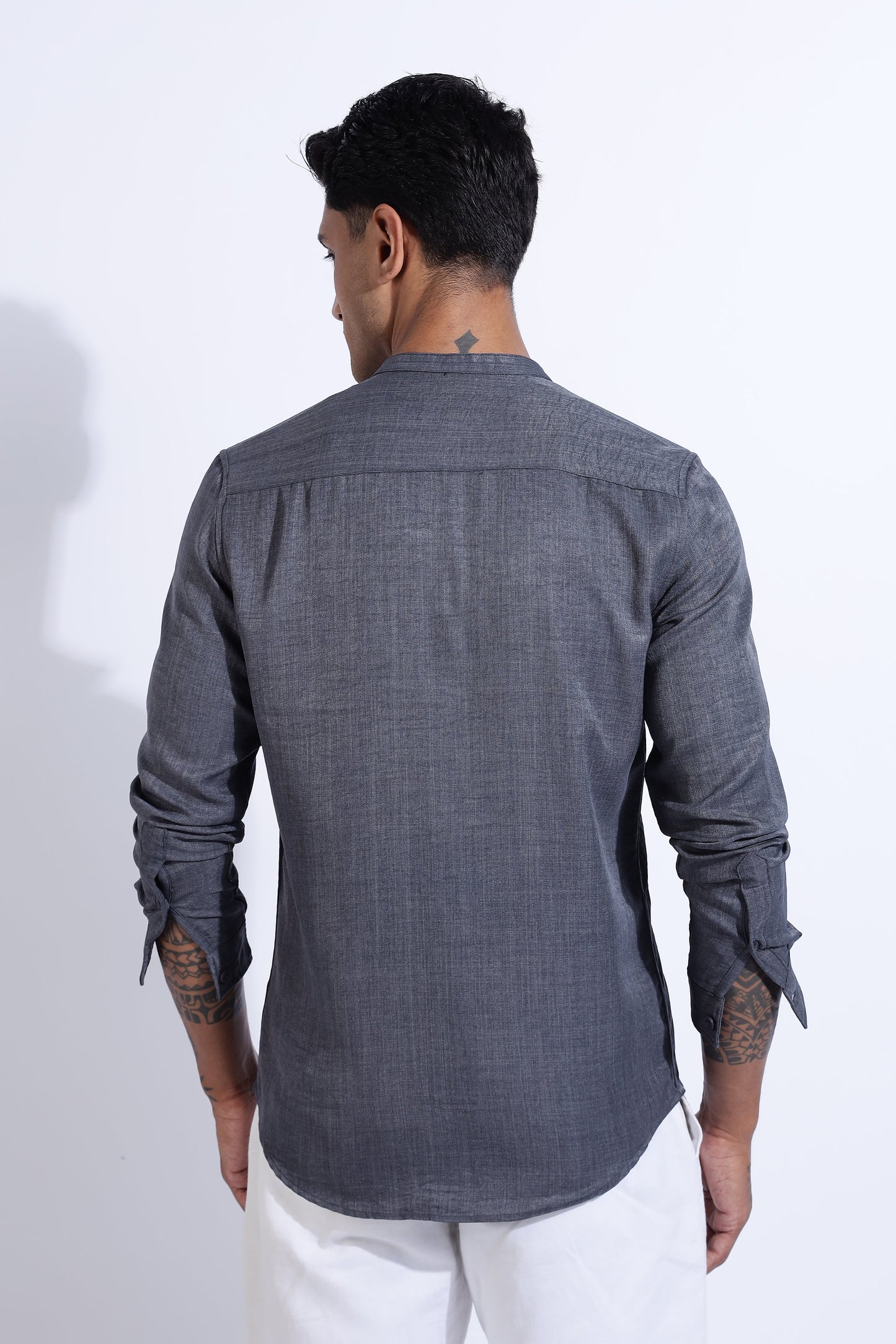 Men Air Linen Like DP Mandarine Shirt-Grey
