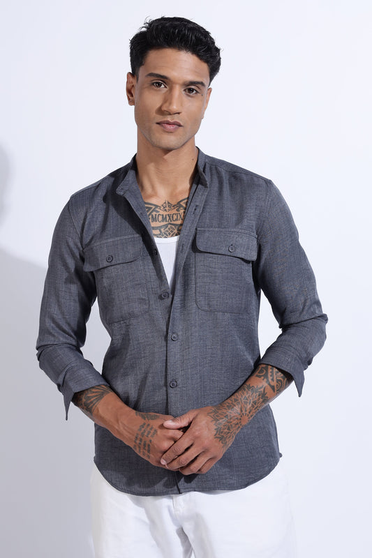Men Air Linen Like DP Mandarine Shirt-Grey