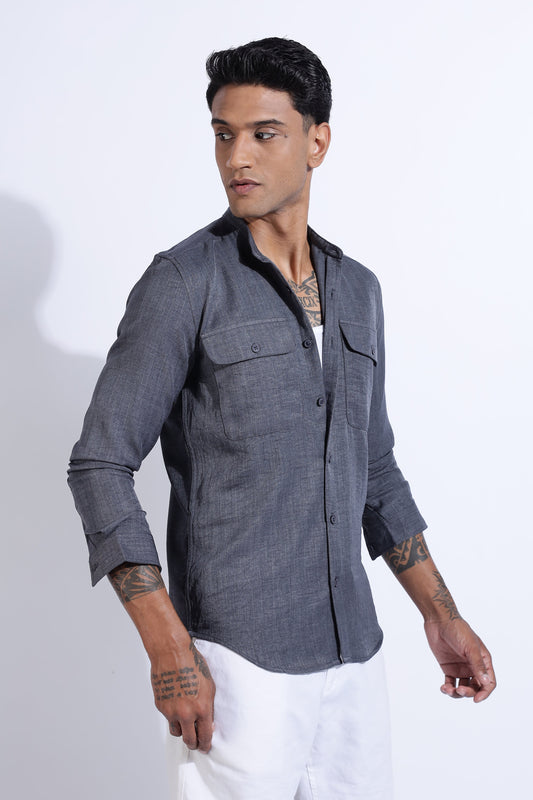 Men Air Linen Like DP Mandarine Shirt-Grey