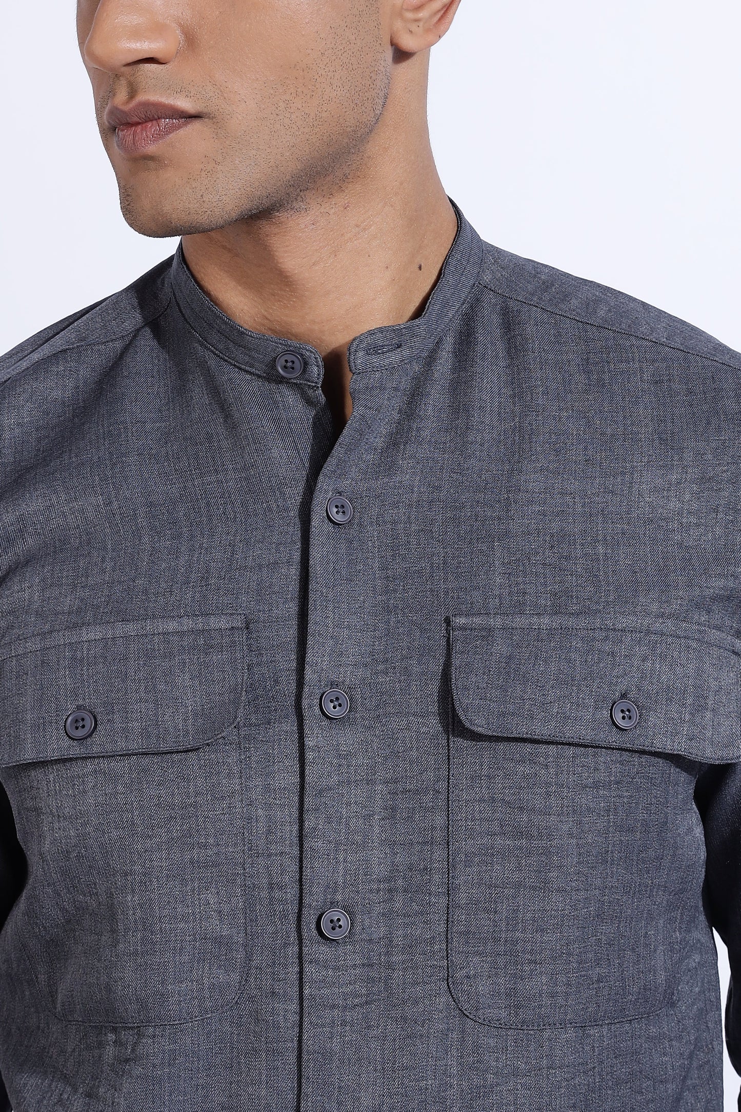 Men Air Linen Like DP Mandarine Shirt-Grey