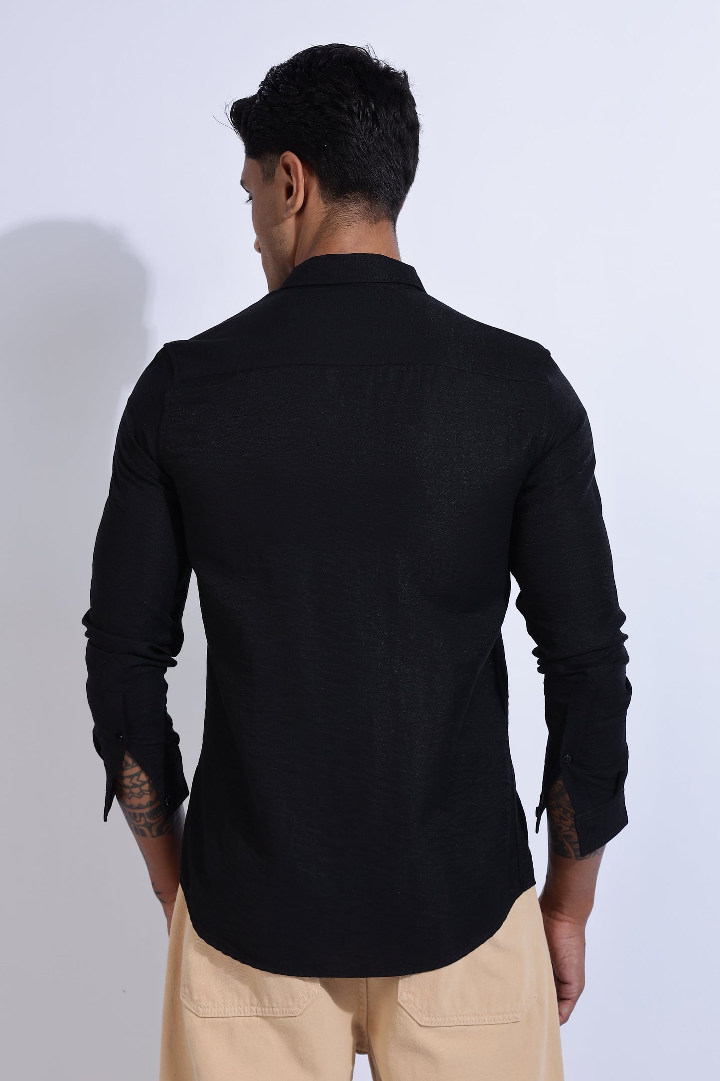 Men Lucas Look Linen Shirt-Black