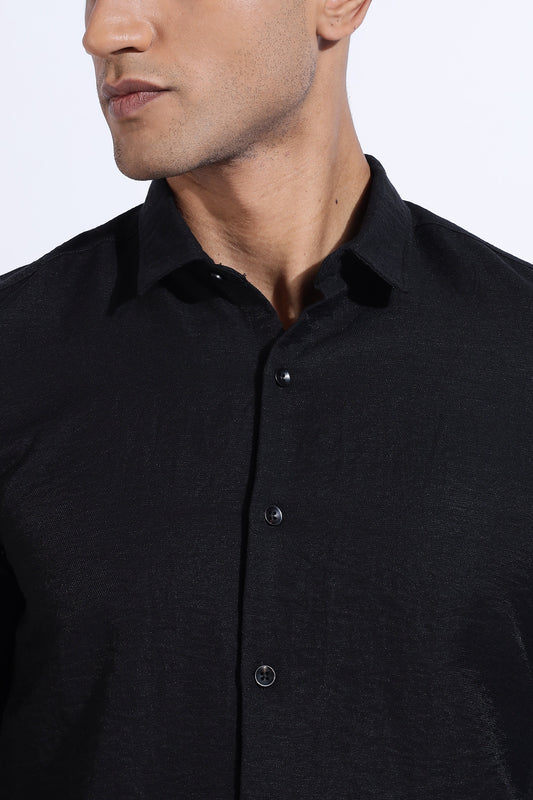 Men Lucas Look Linen Shirt-Black