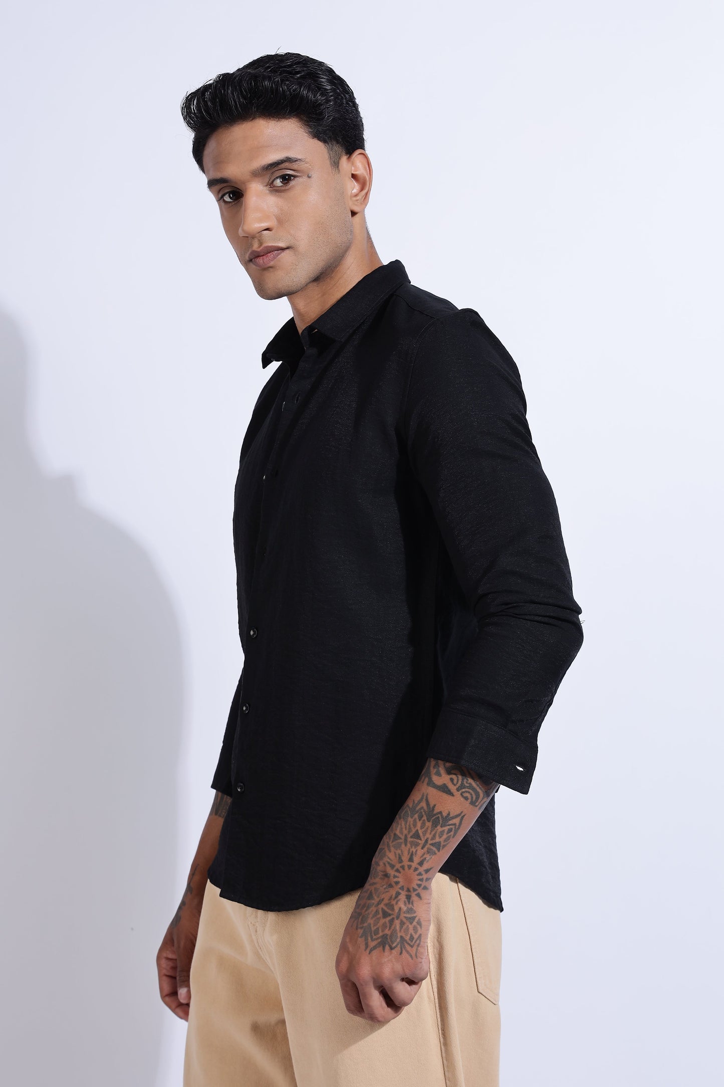 Men Lucas Look Linen Shirt-Black