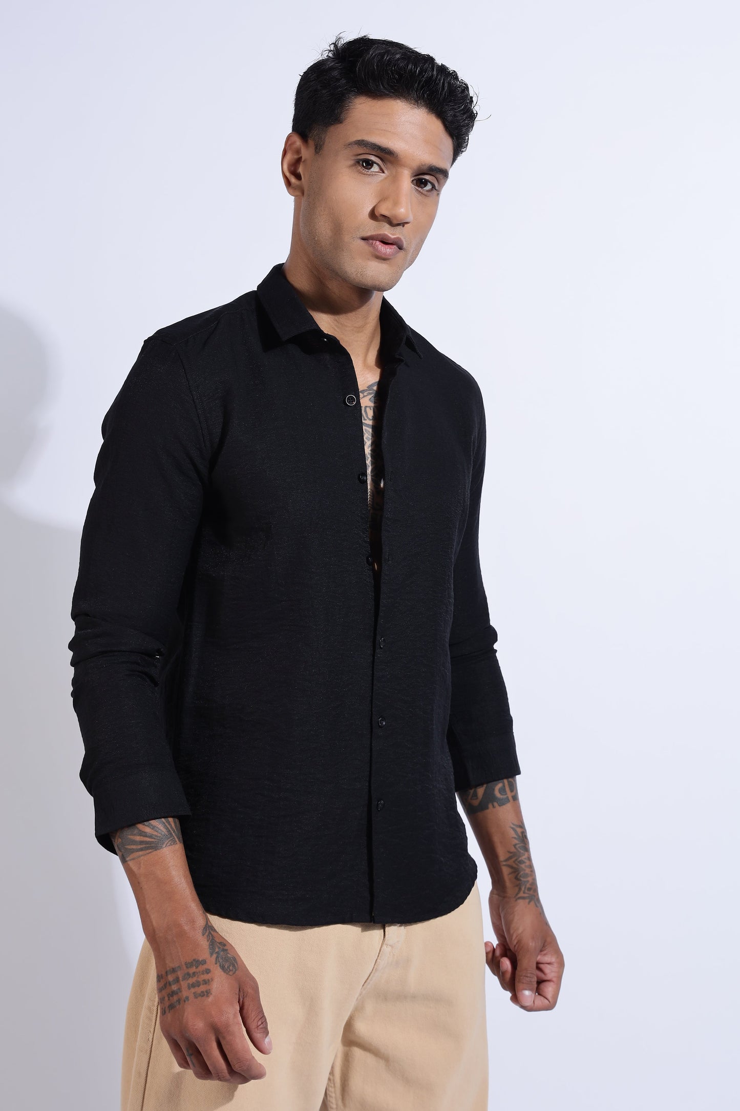Men Lucas Look Linen Shirt-Black