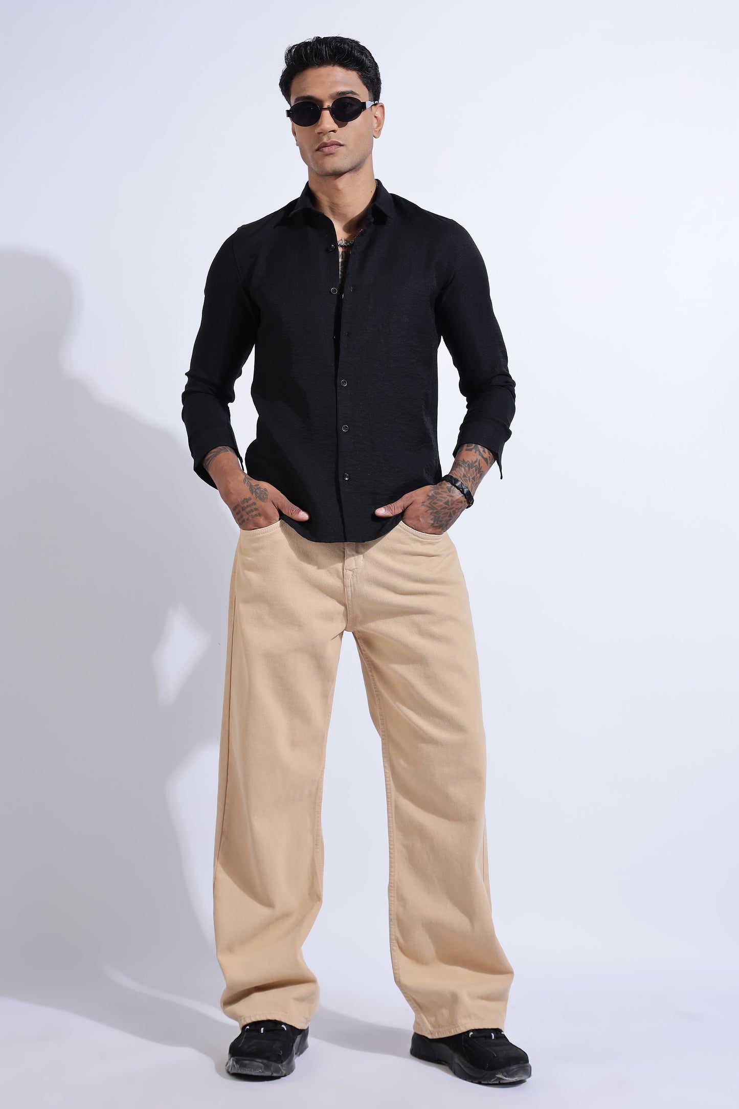 Men Lucas Look Linen Shirt-Black
