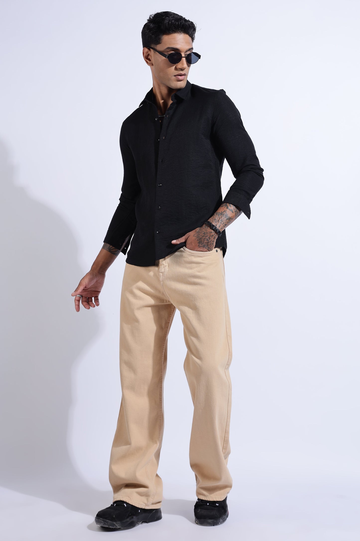 Men Lucas Look Linen Shirt-Black