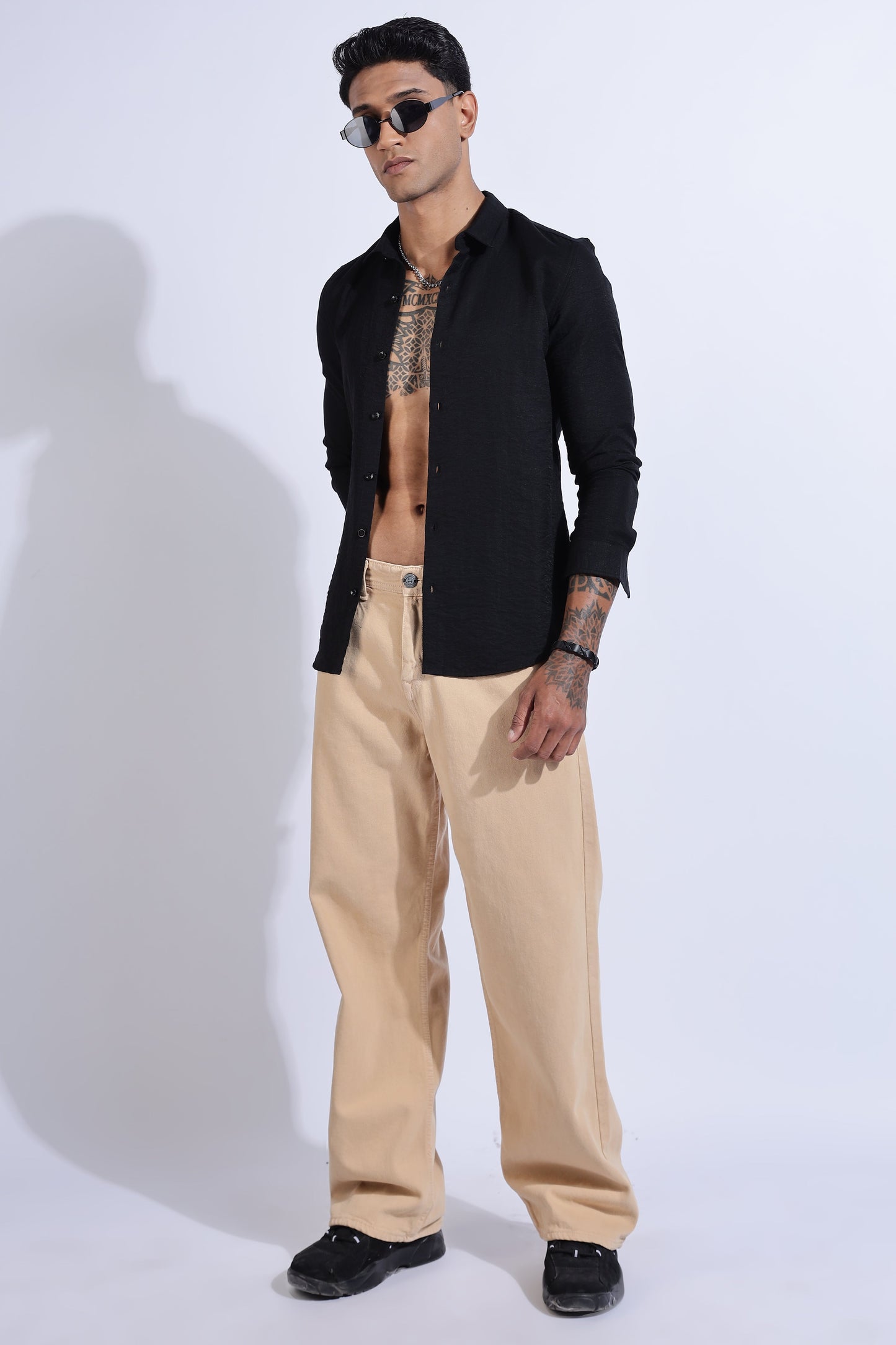 Men Lucas Look Linen Shirt-Black