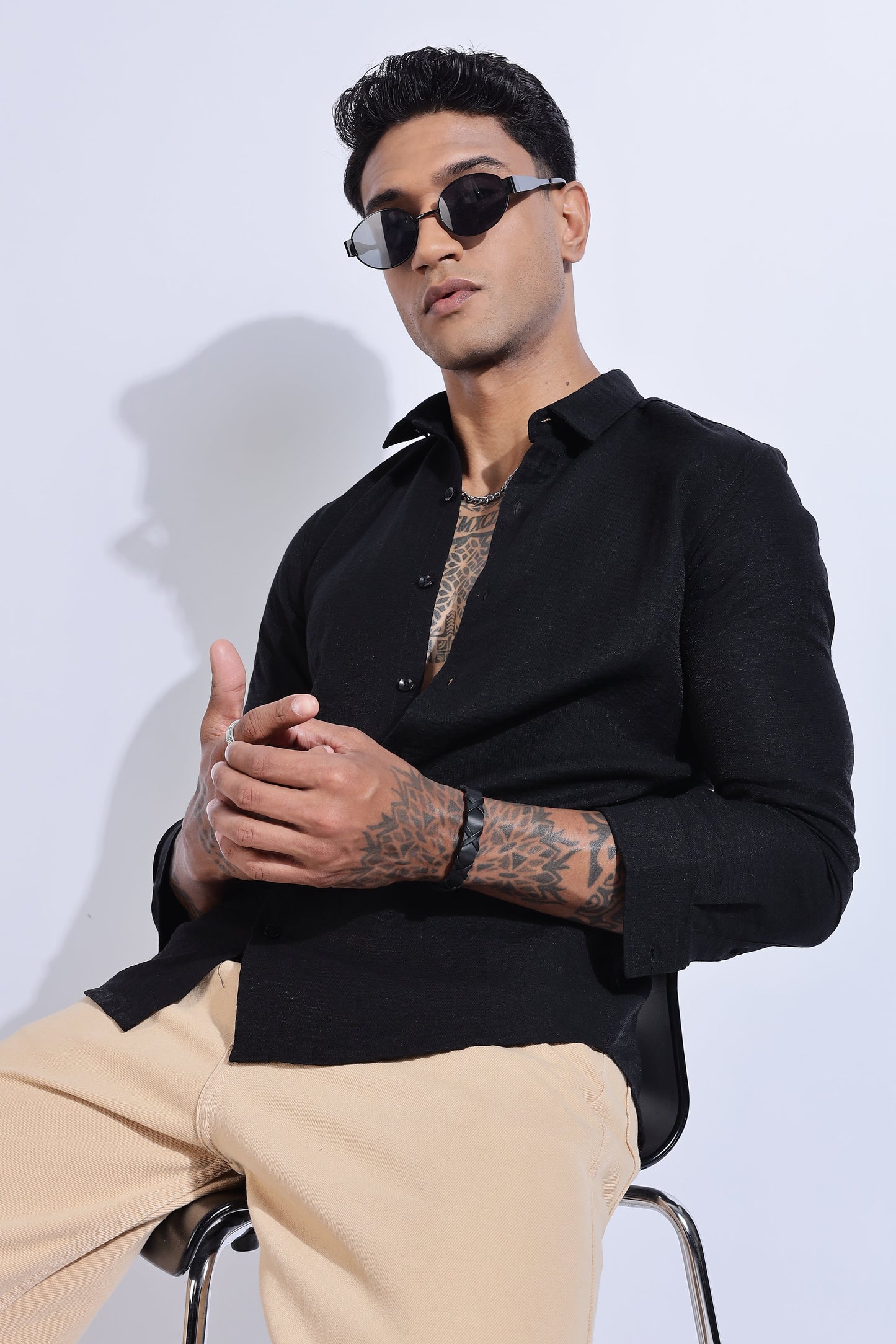 Men Lucas Look Linen Shirt-Black