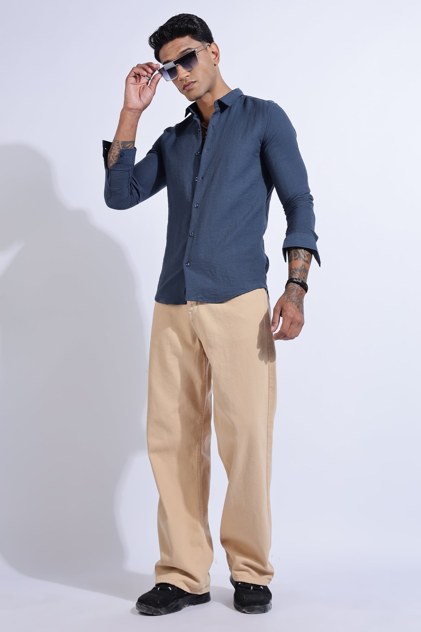 Men Lucas Look Linen Shirt-Blue