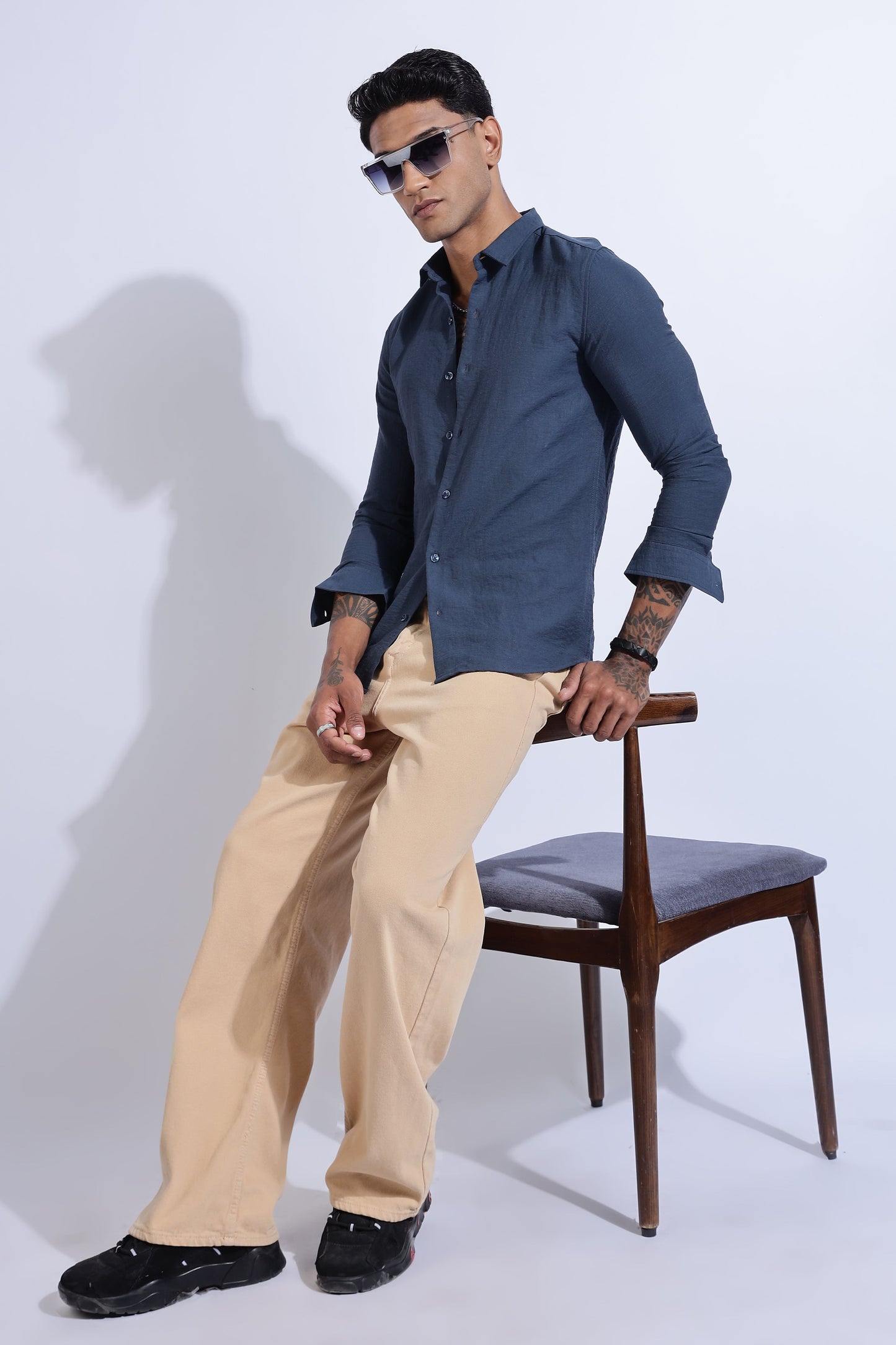 Men Lucas Look Linen Shirt-Blue