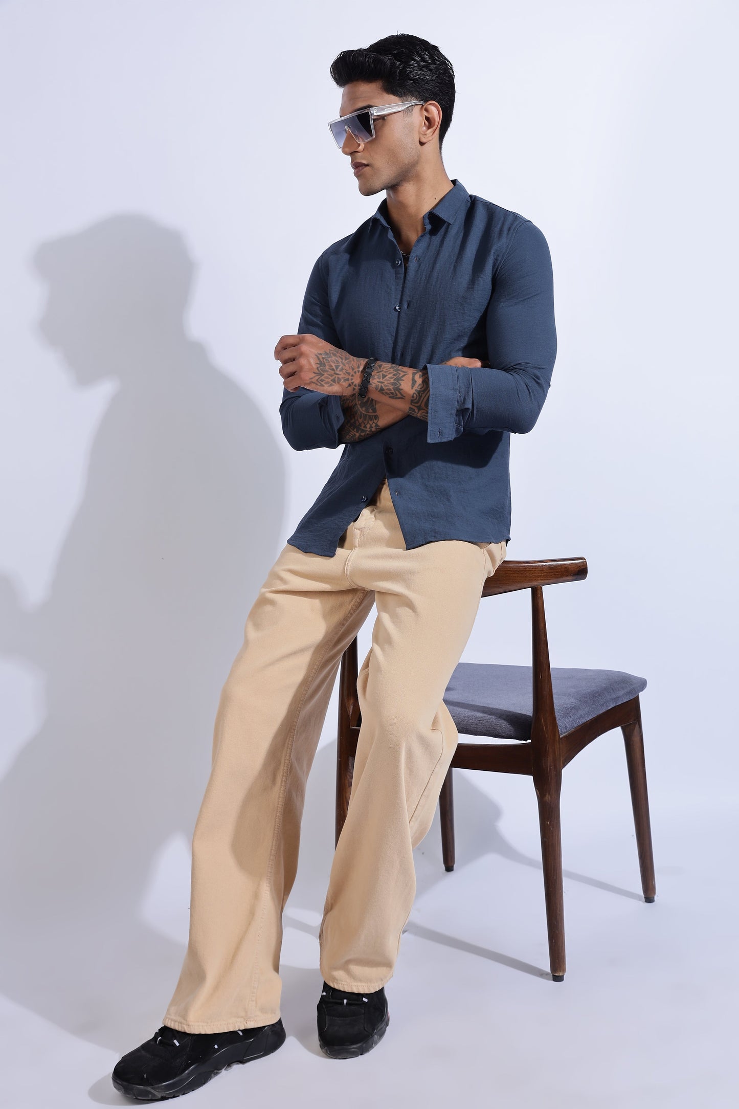 Men Lucas Look Linen Shirt-Blue