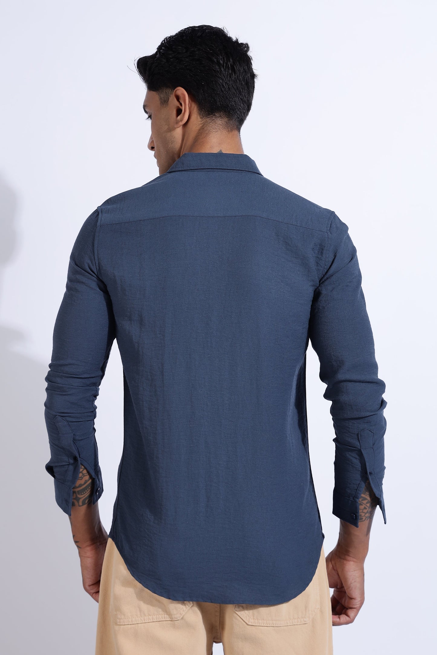 Men Lucas Look Linen Shirt-Blue