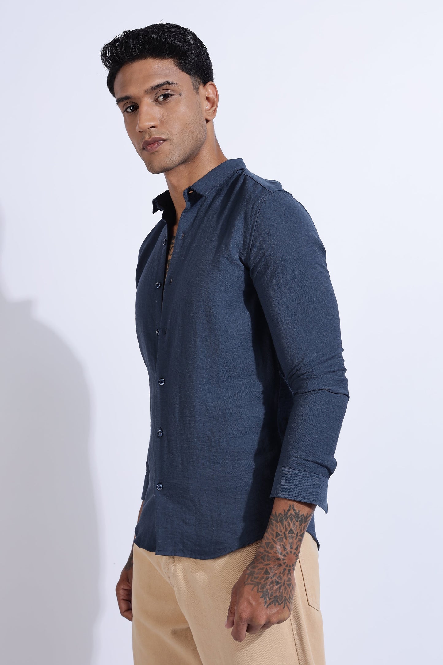 Men Lucas Look Linen Shirt-Blue