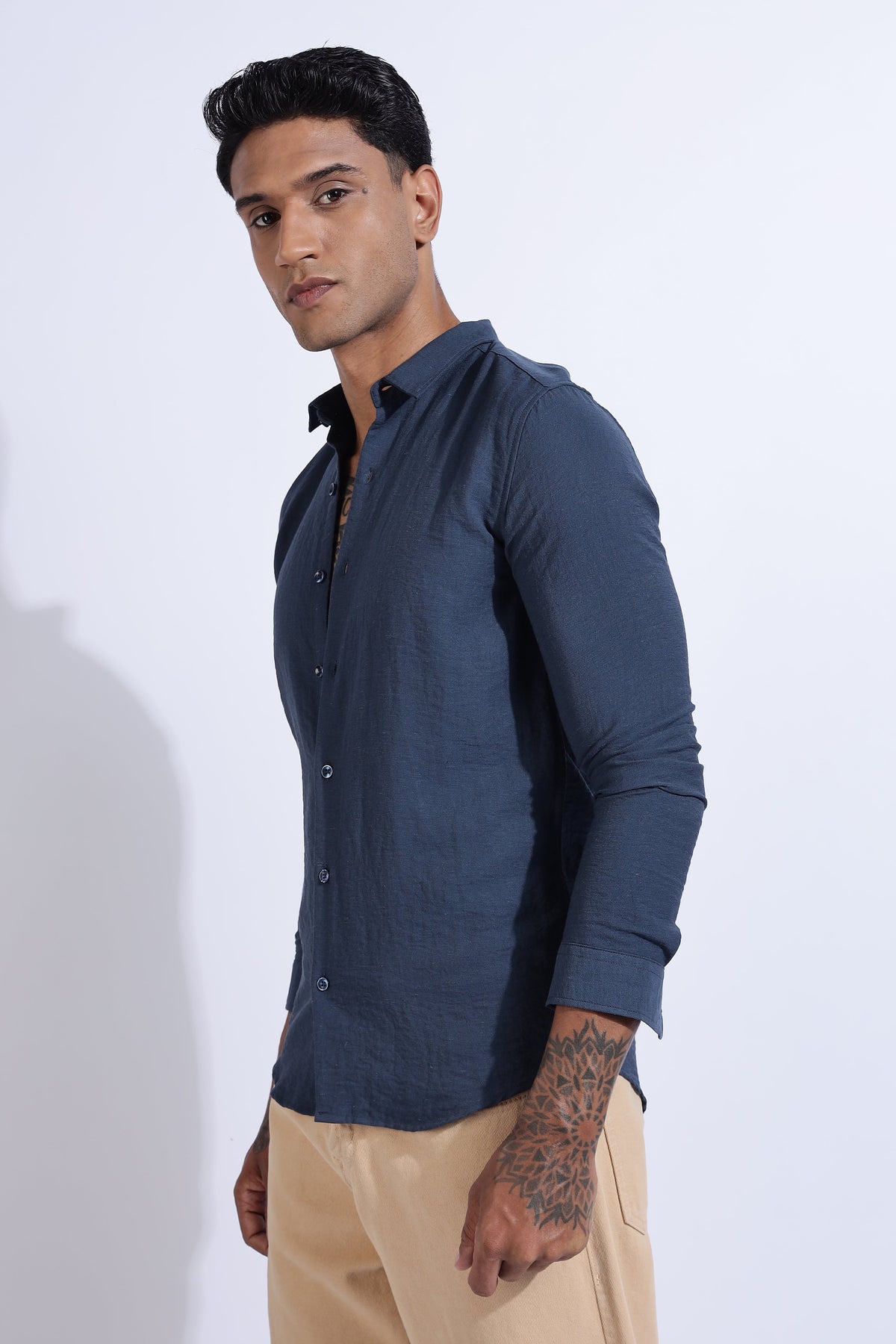 Men Lucas Look Linen Shirt-Blue