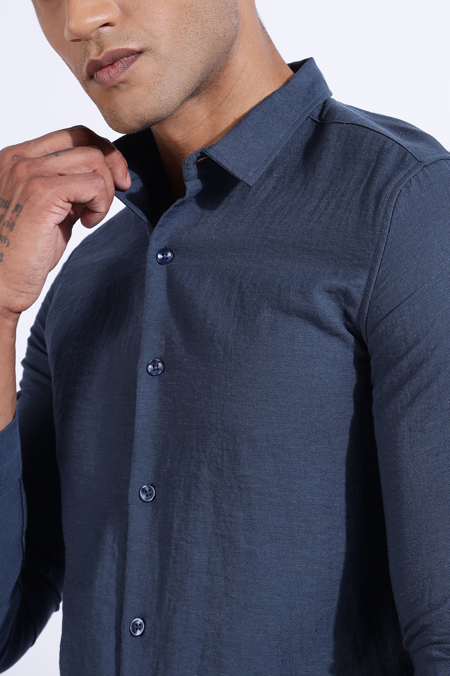 Men Lucas Look Linen Shirt-Blue