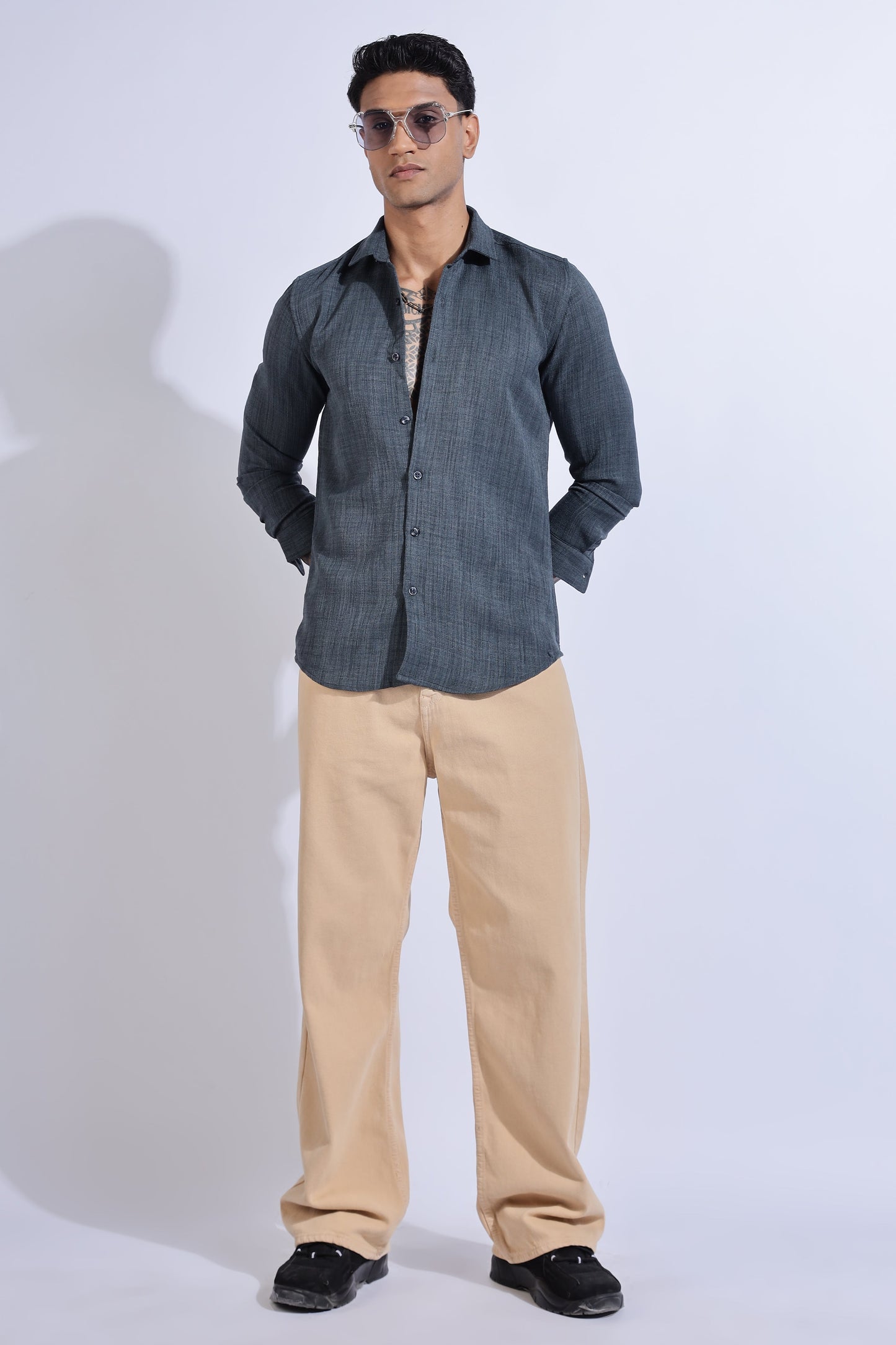 Men Air Like Linen Vintage Shirt-Grey