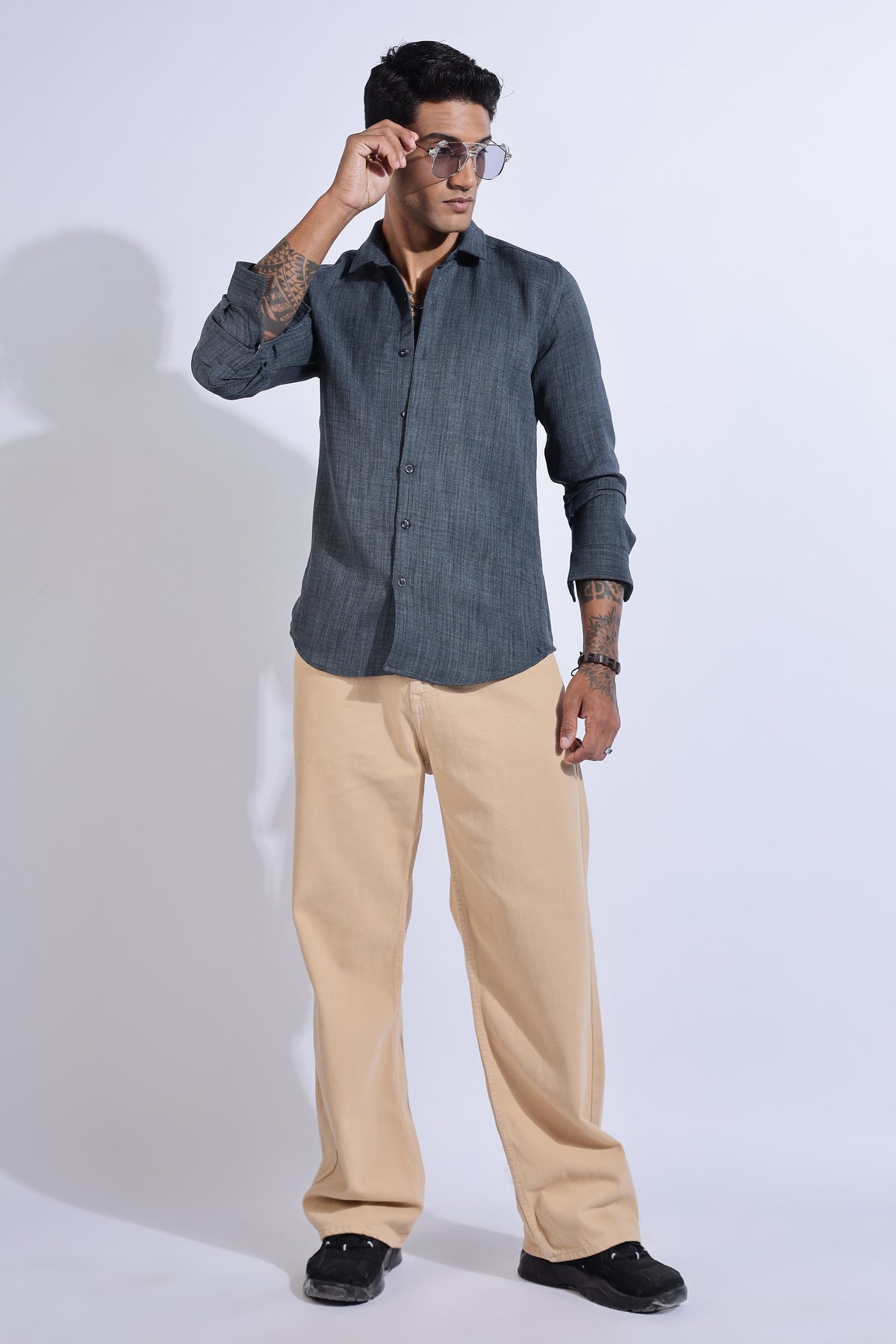 Men Air Like Linen Vintage Shirt-Grey